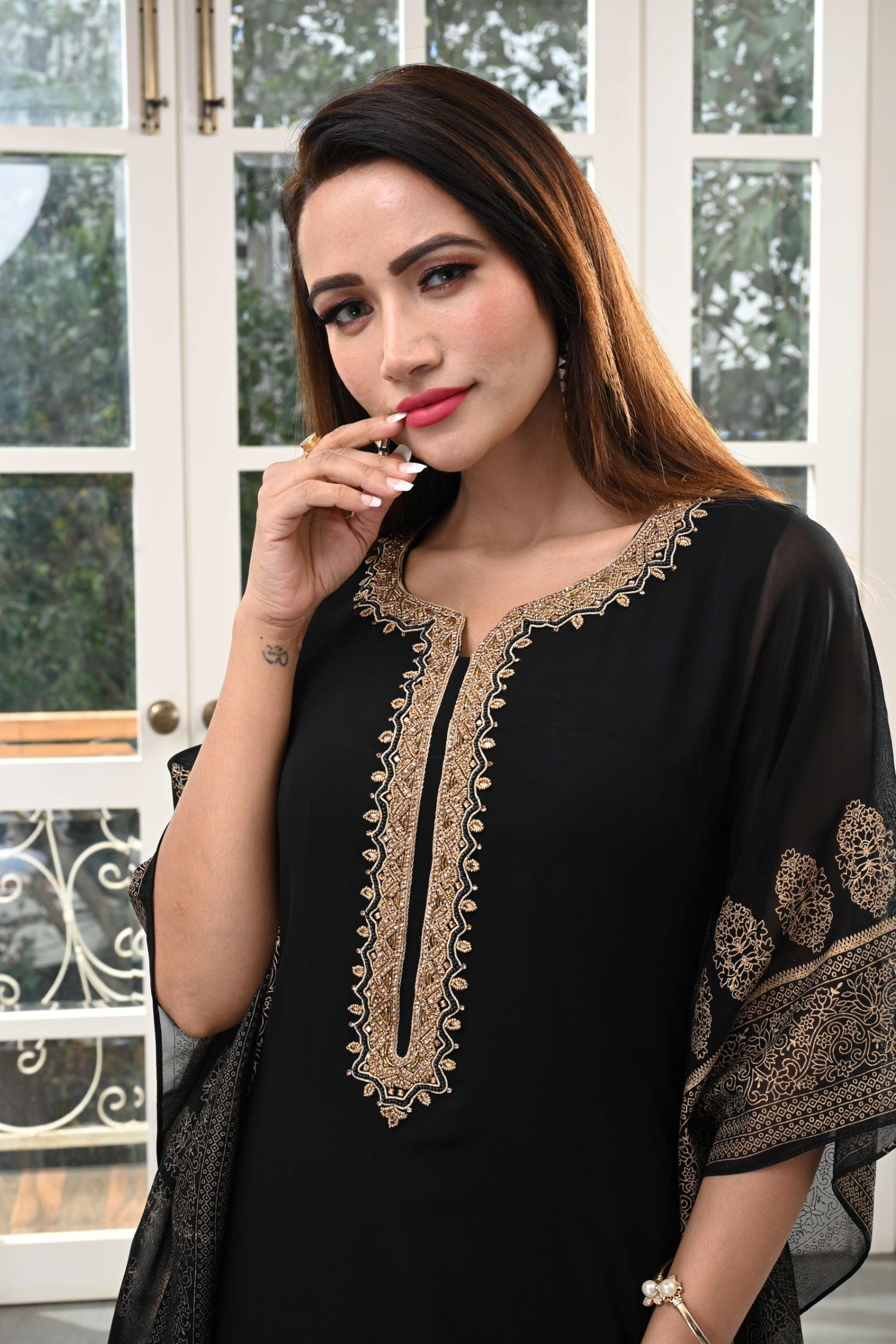 GOLD HAND EMBROIDERY BLACK KAFTAN