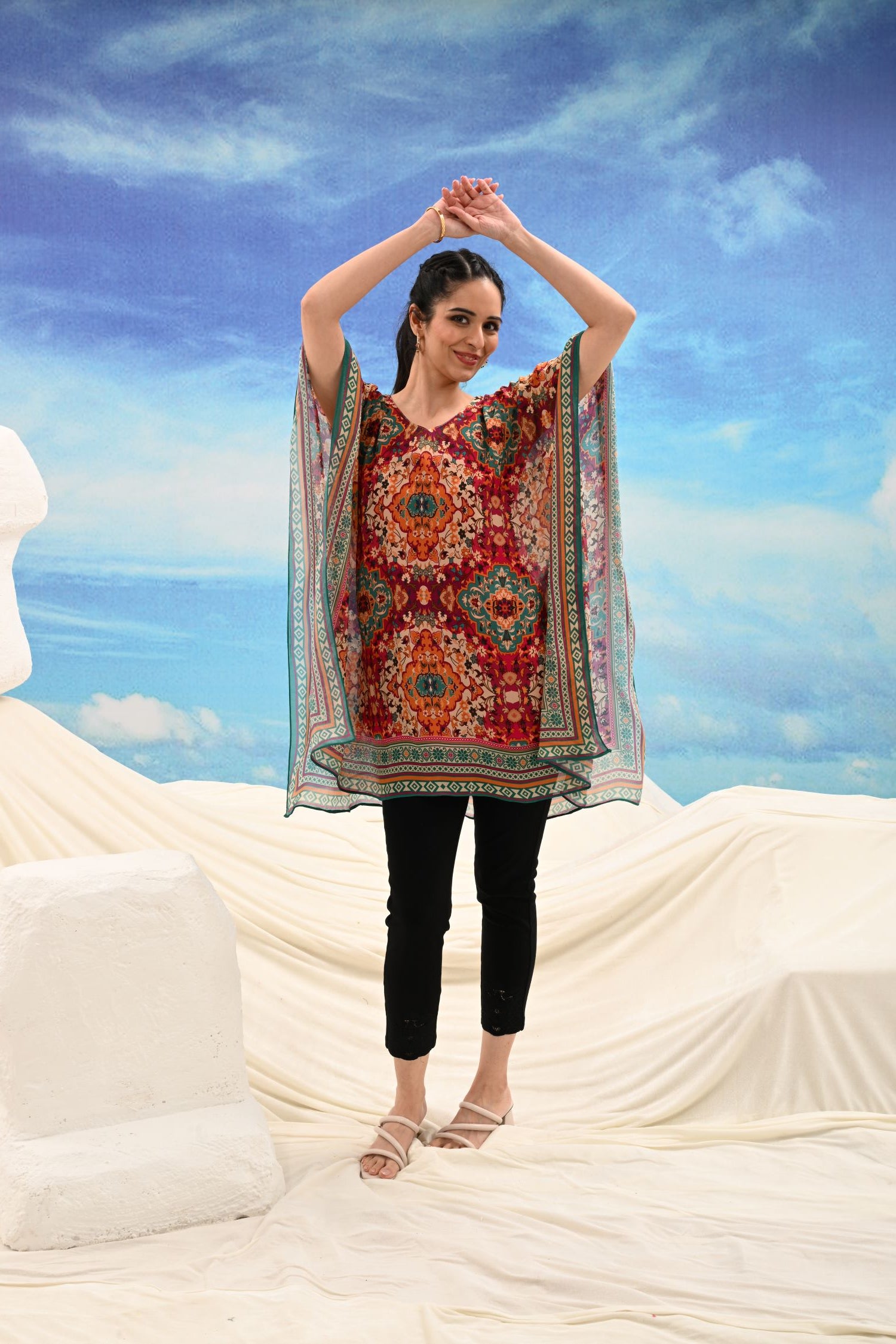 Freyaa Multicolor Printed Short Kaftan for Women
