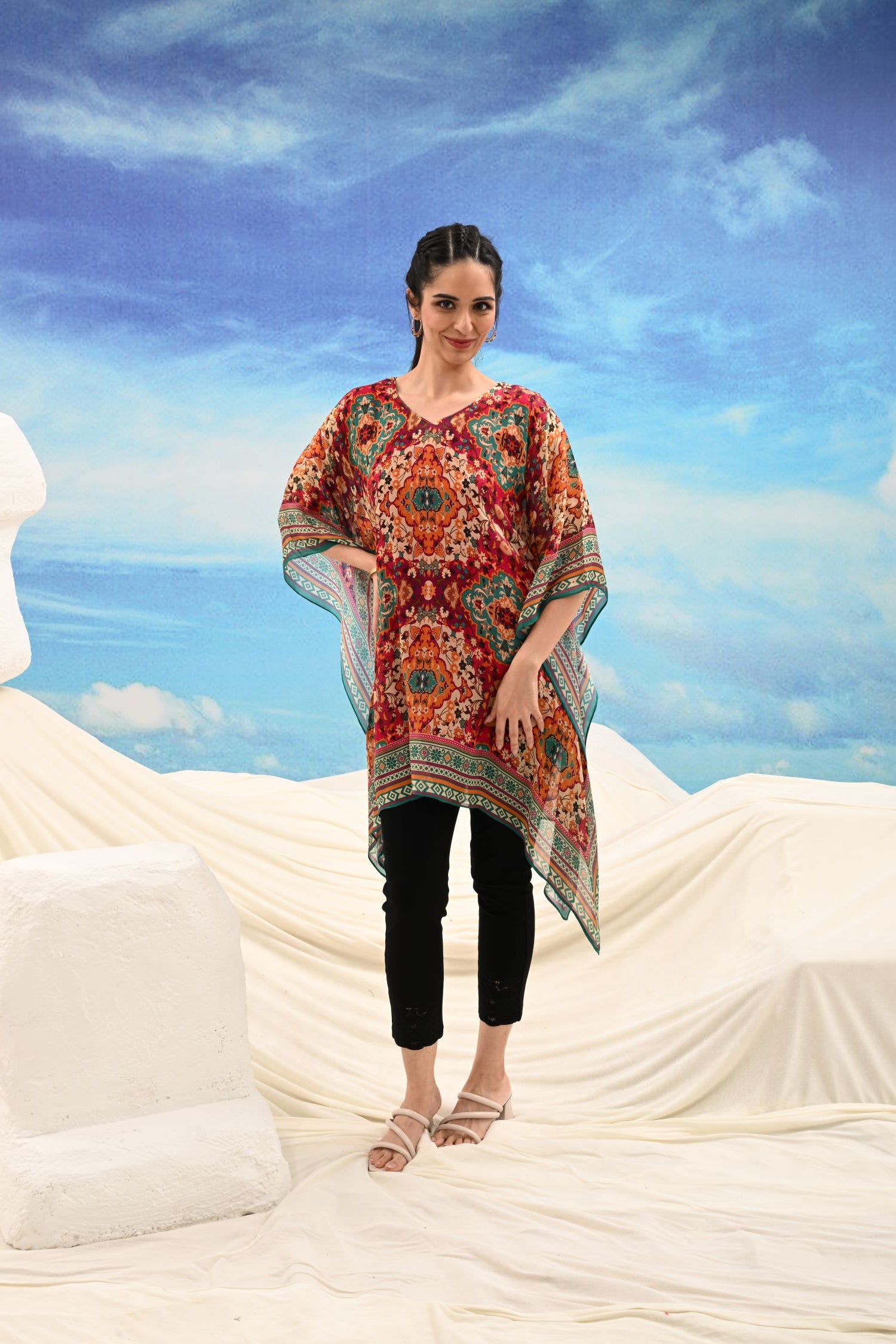 Freyaa Multicolor Printed Short Kaftan for Women