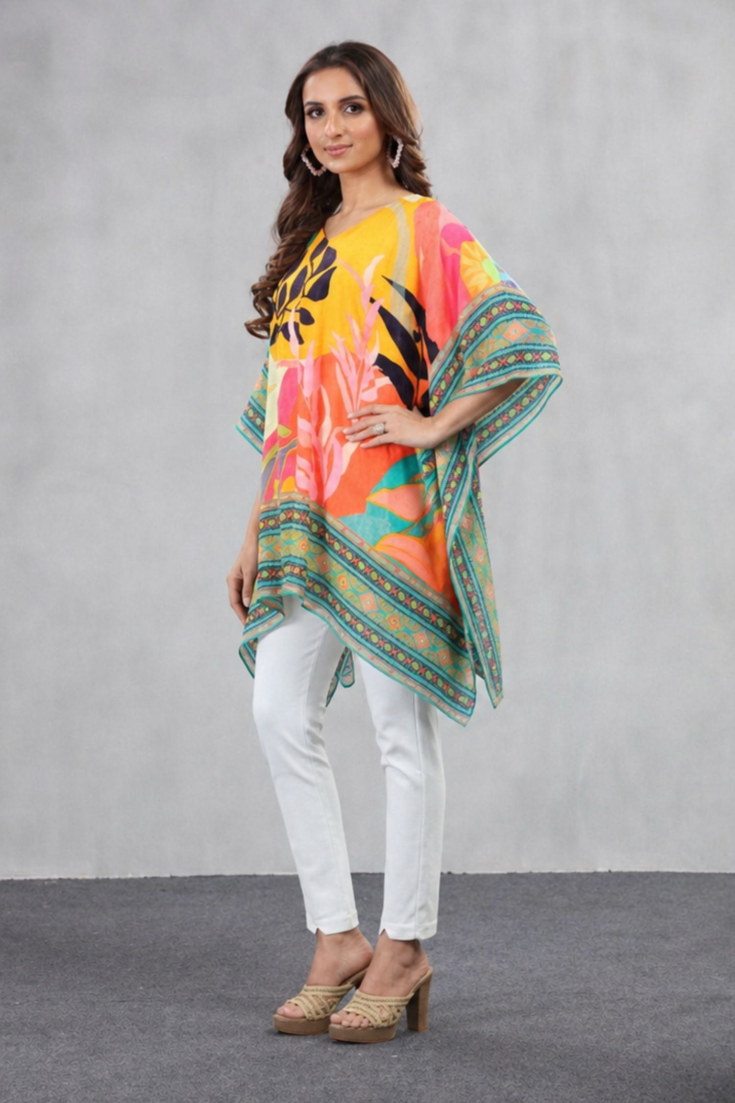 Viscose Chinon floral print short Kaftan