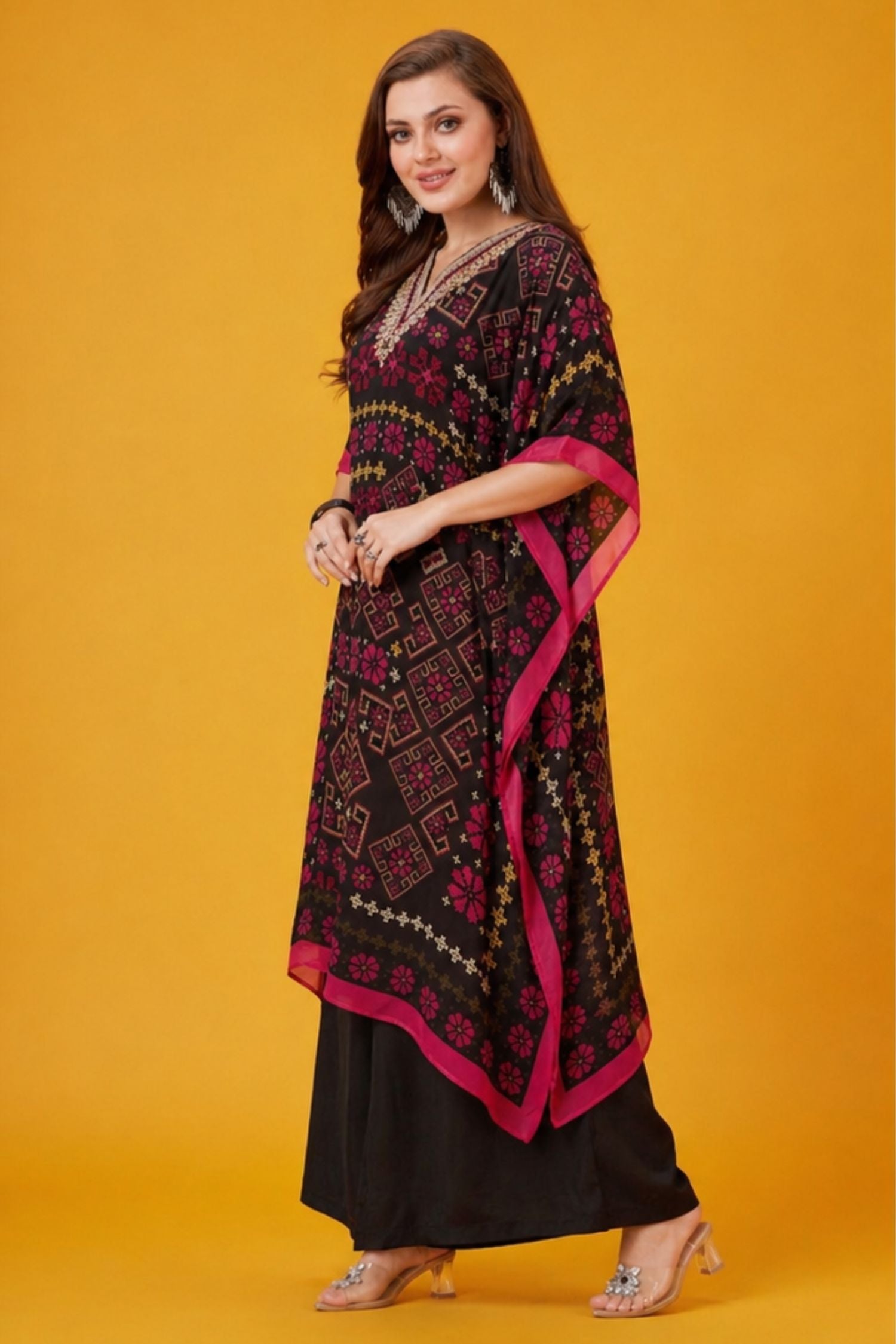 Freyaa Long Printed Kaftan With Elegant Detailing
