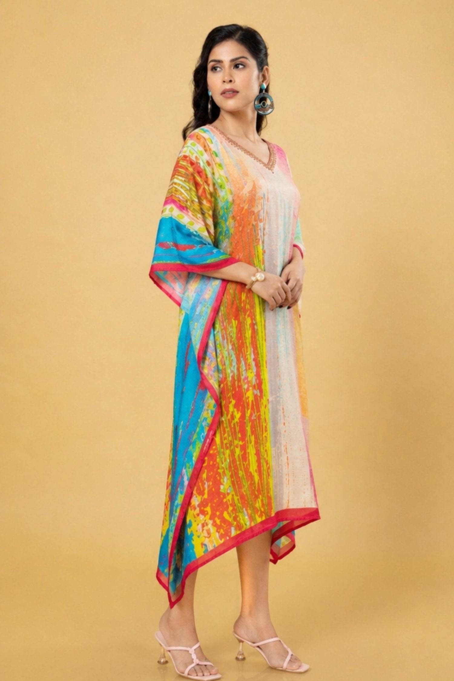 Freyaa Vibrant Multicolor Long Kaftan with Modern Flair