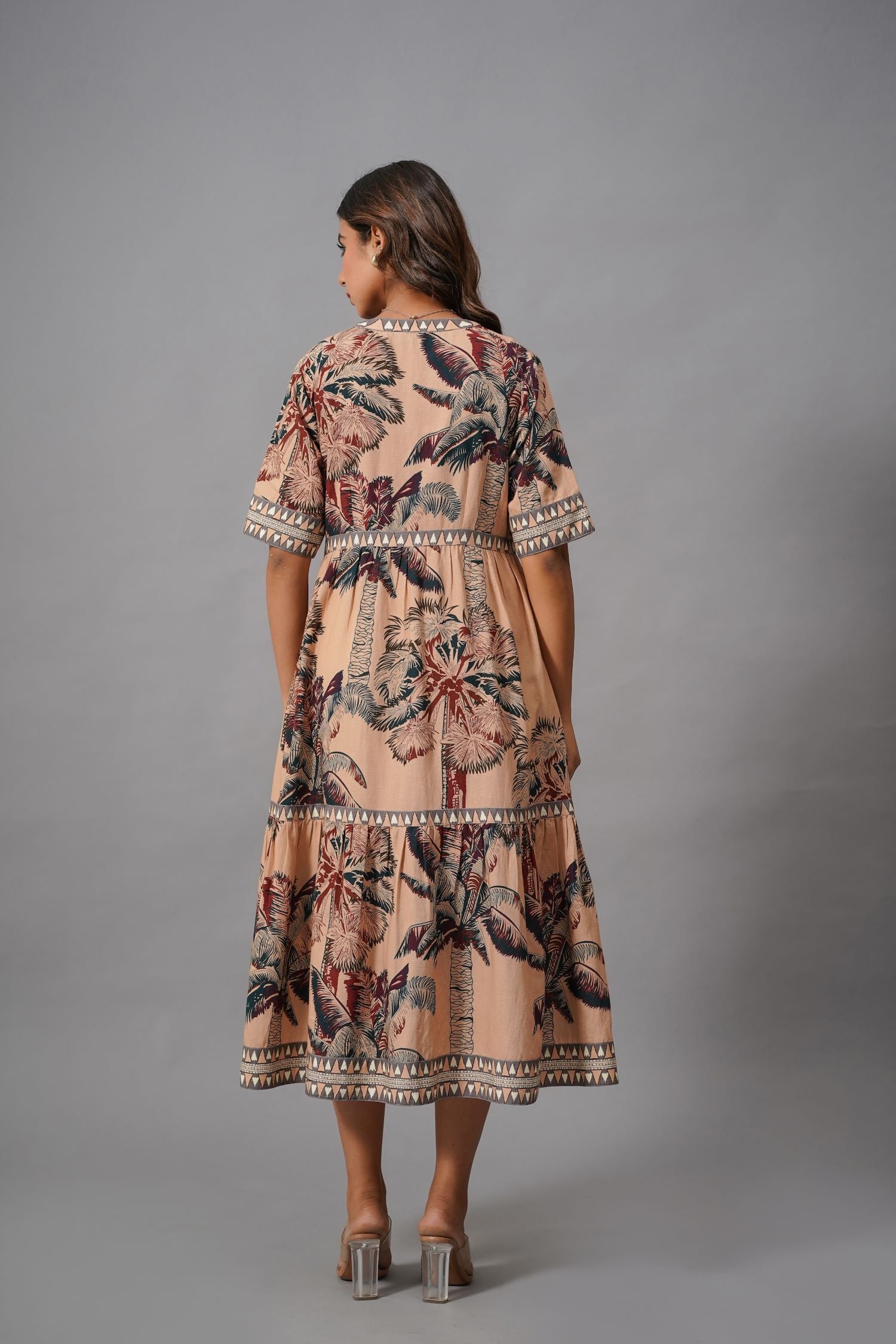 Peach Reverie Printed Midi Dress
