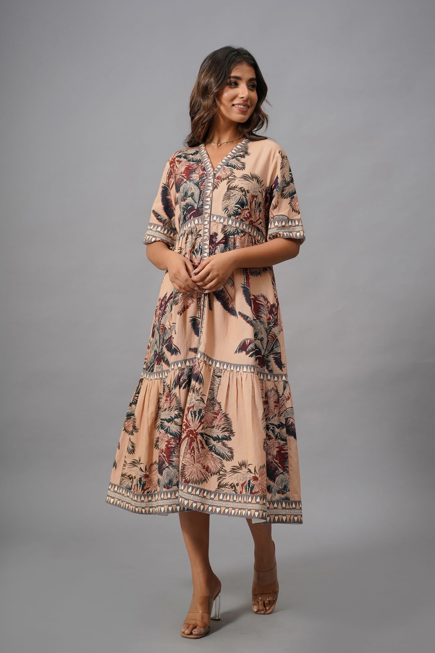 Peach Reverie Printed Midi Dress