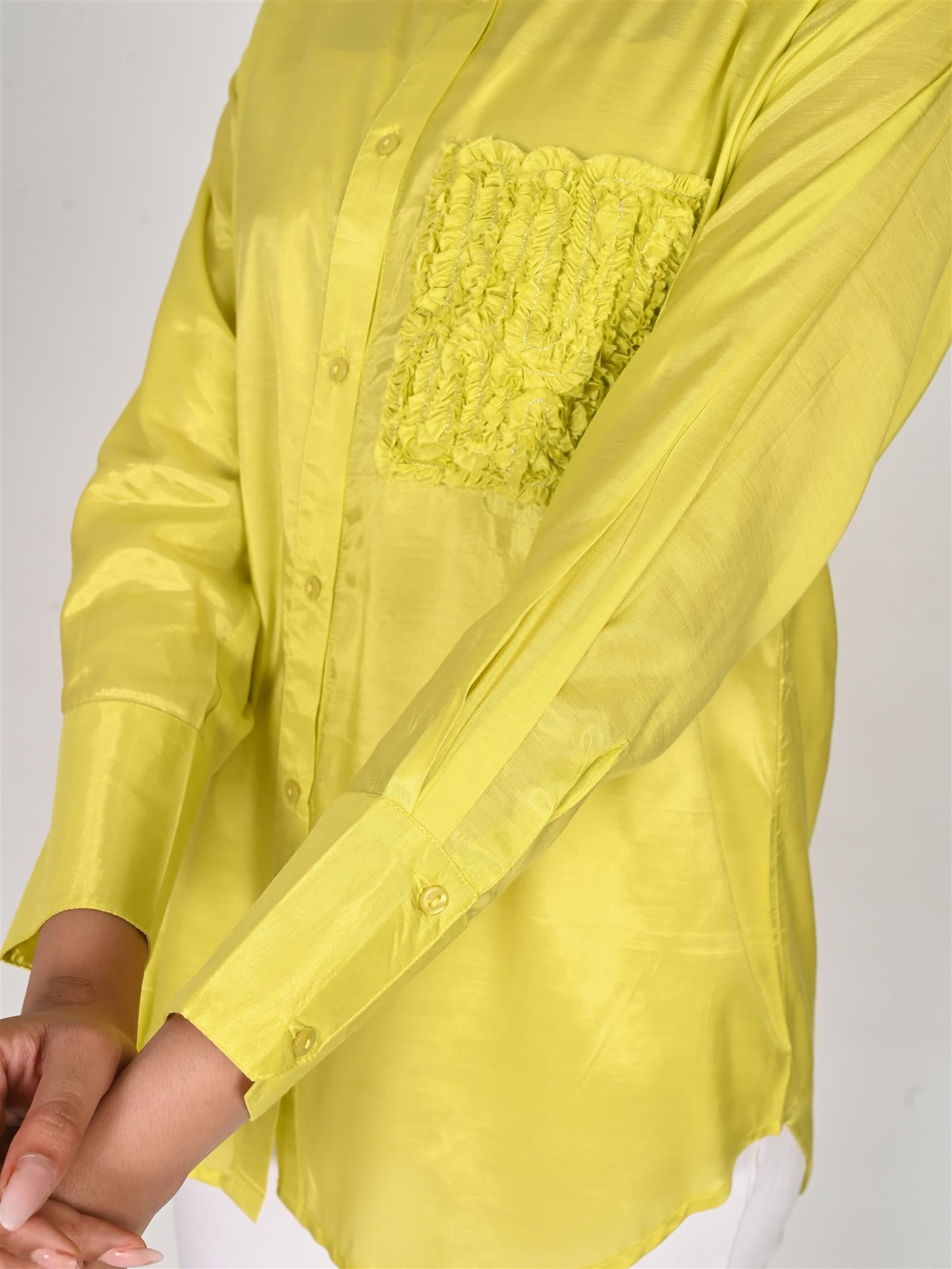 Yellow High-Low Shirt with Embroidered Pocket
