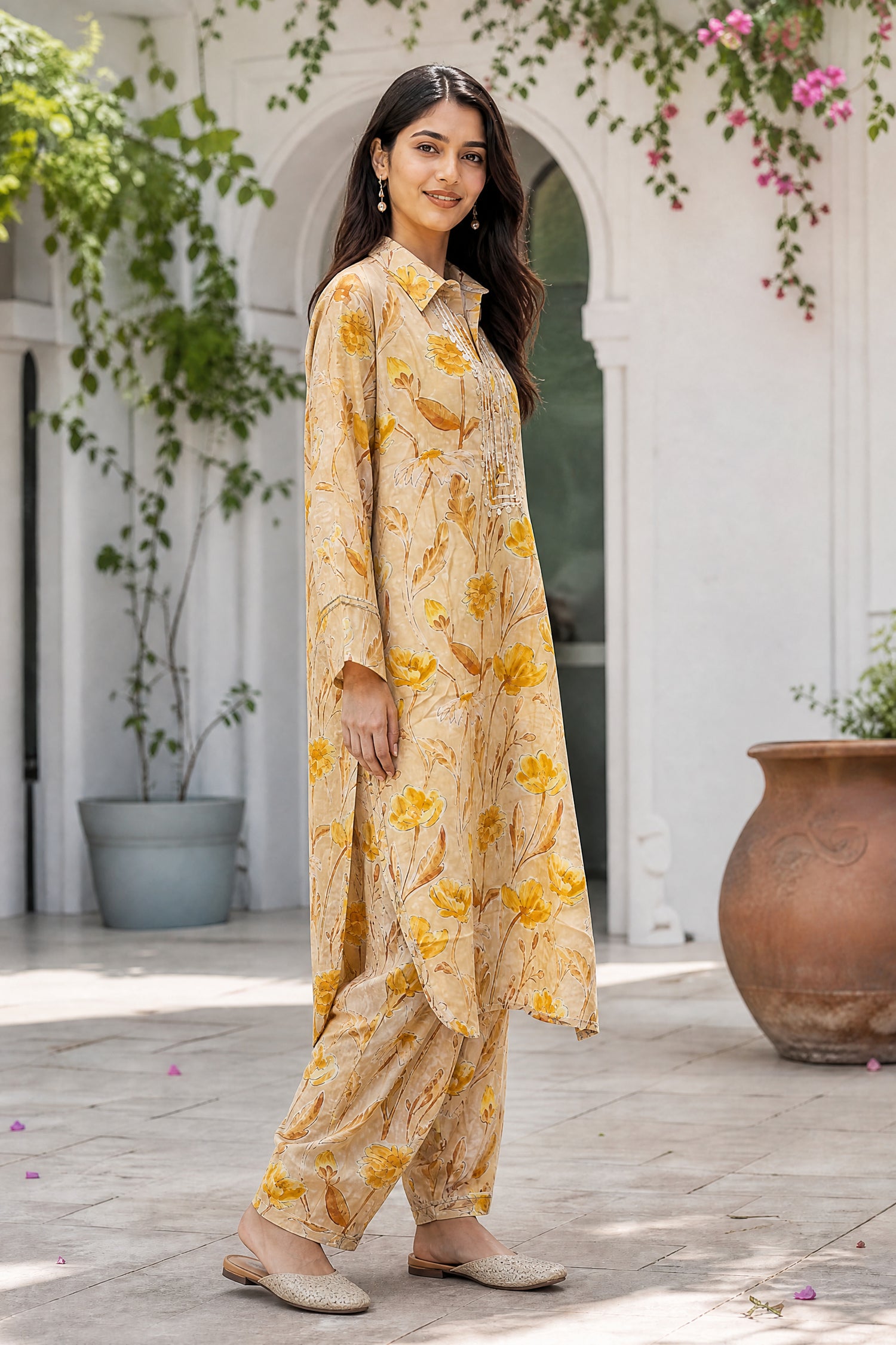 Yellow Floral Printed Kurta & Pant Co-Ord Set
