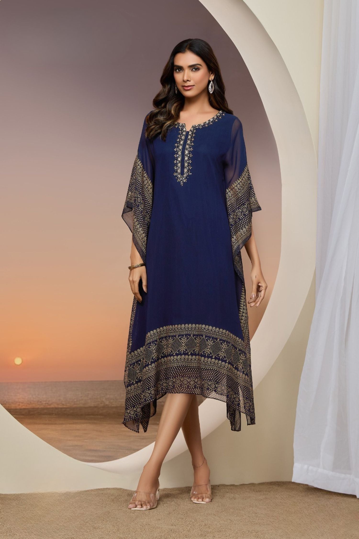 GOLD HAND EMBROIDERY NAVY BLUE KAFTAN.