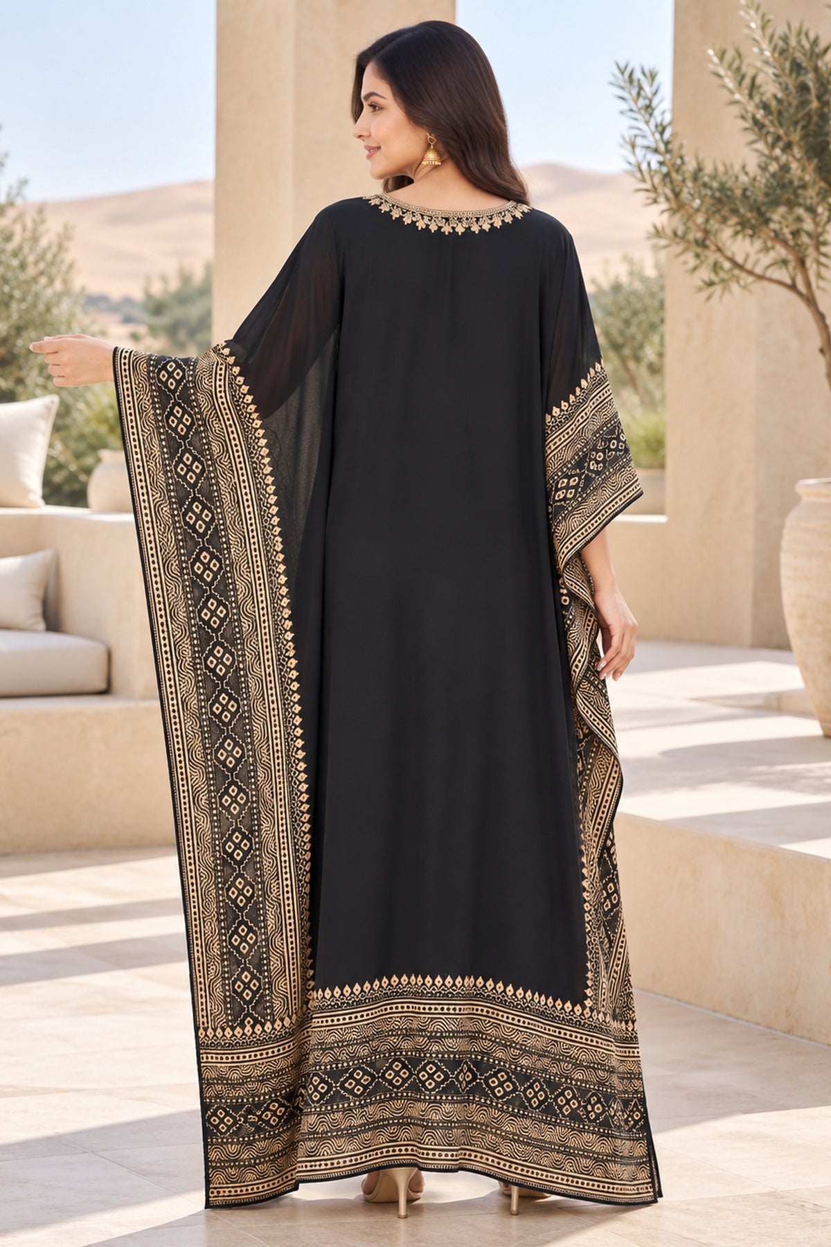 Black Embroidered Maxi Kaftan