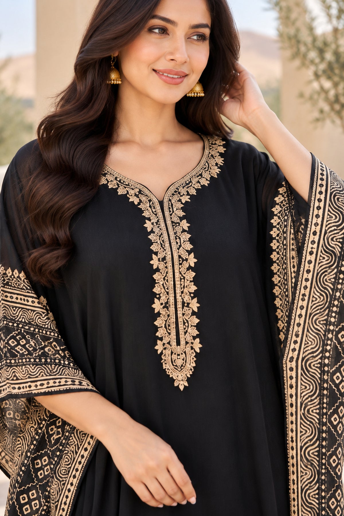 Black Embroidered Maxi Kaftan