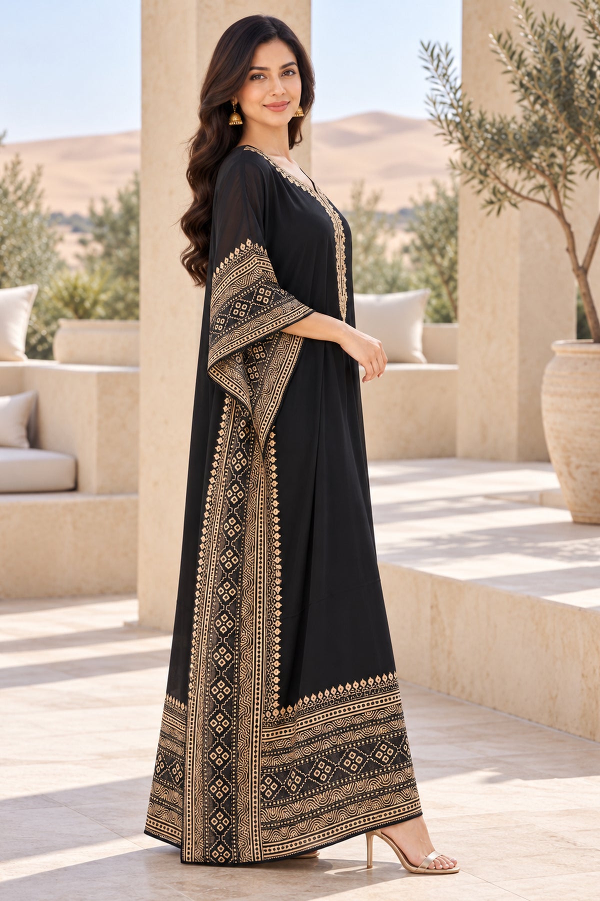 Black Embroidered Maxi Kaftan