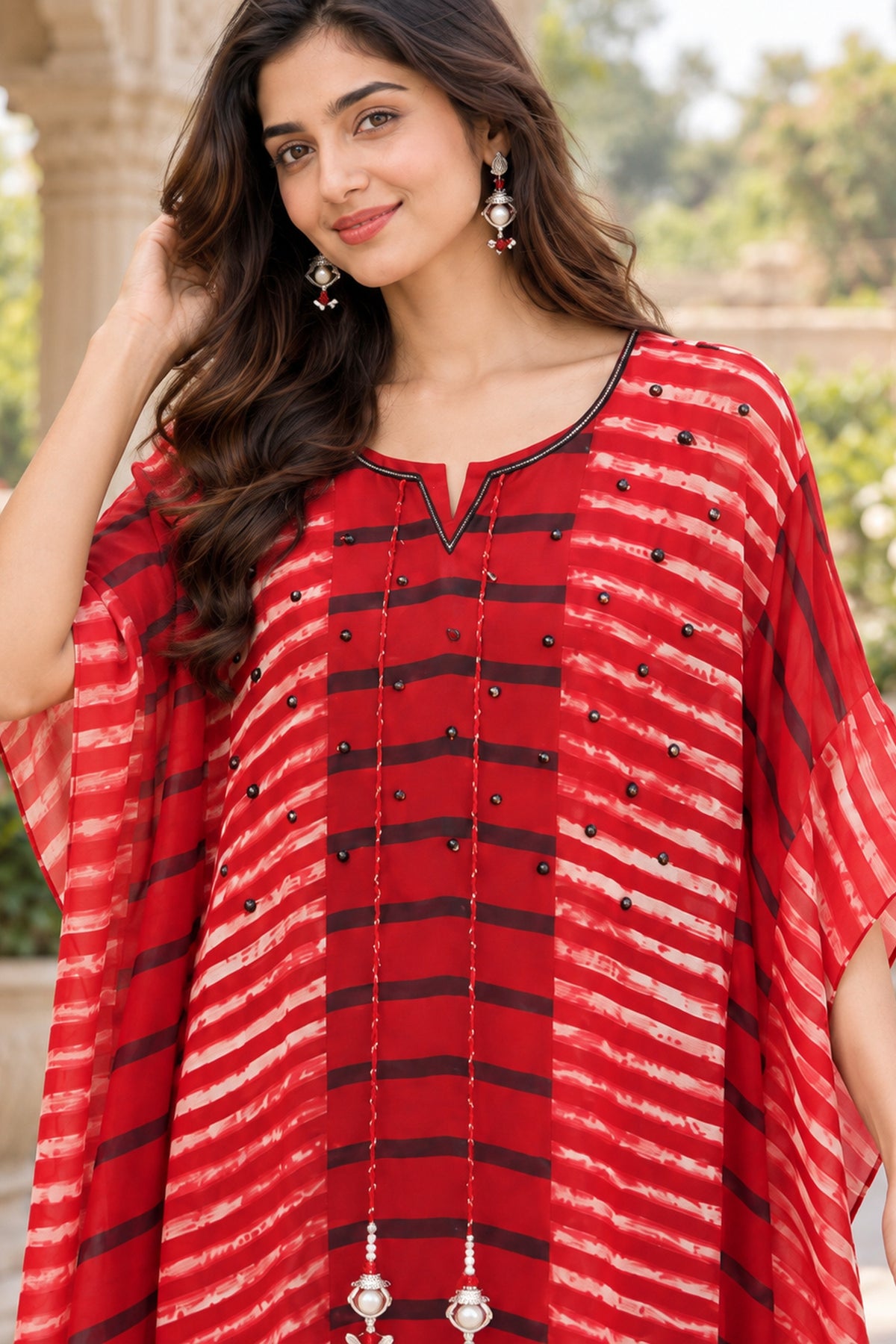 Maroon Printed Cotton Long Kaftan
