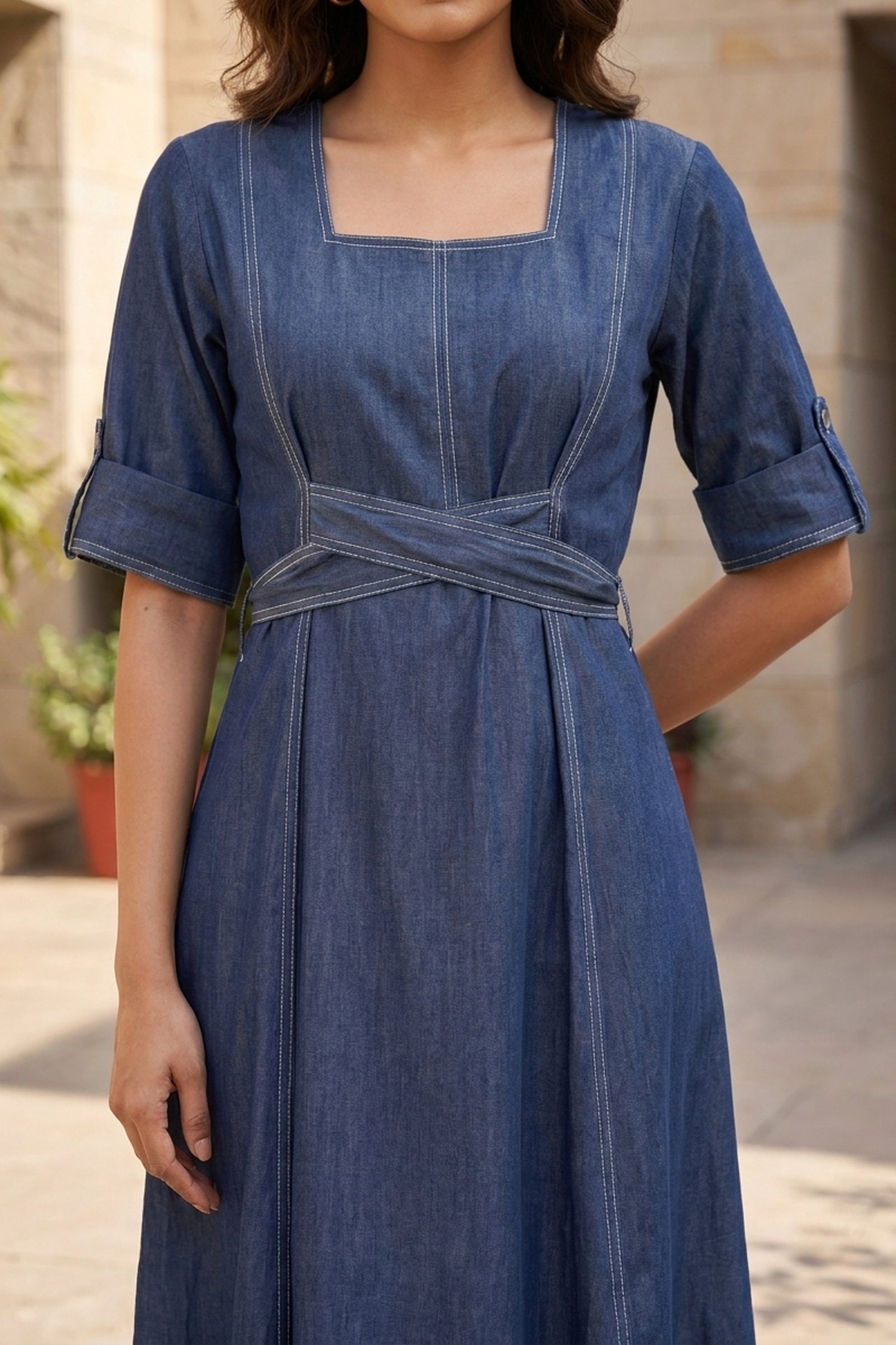 Indigo Blue Cotton Denim Long Dress