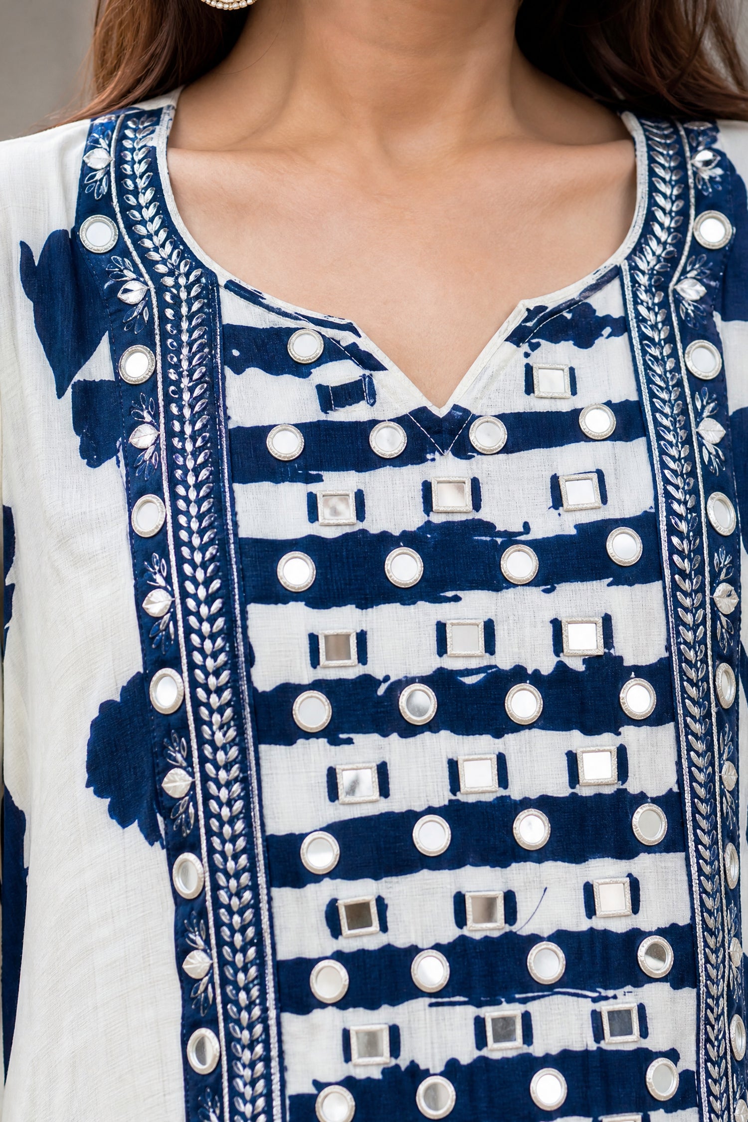 White & Indigo Floral Crepe Co-Ord Set