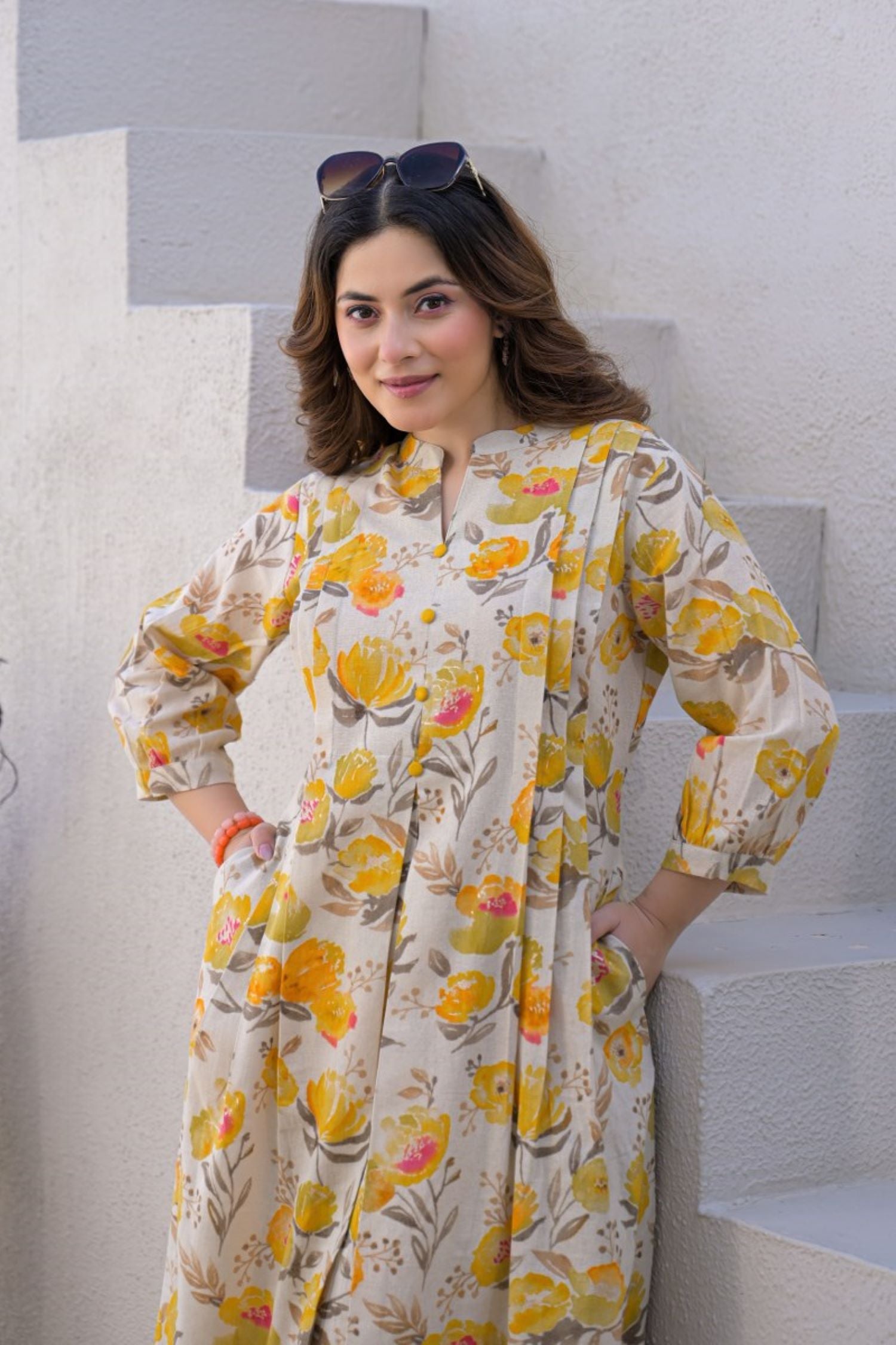 Summer Kurta Cord set Yellow Floral Print.