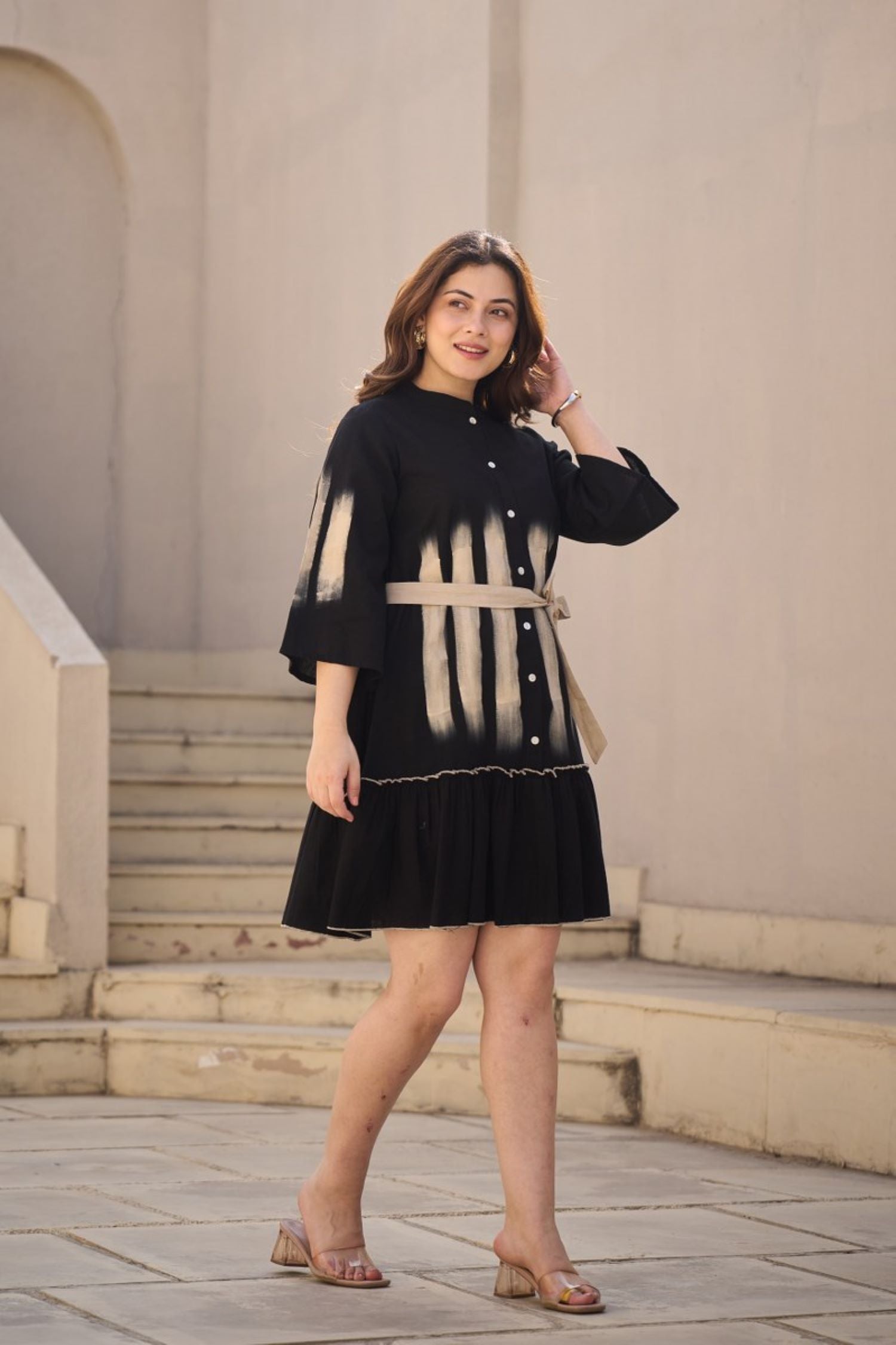 Women Shirt Tunic Dress in Black