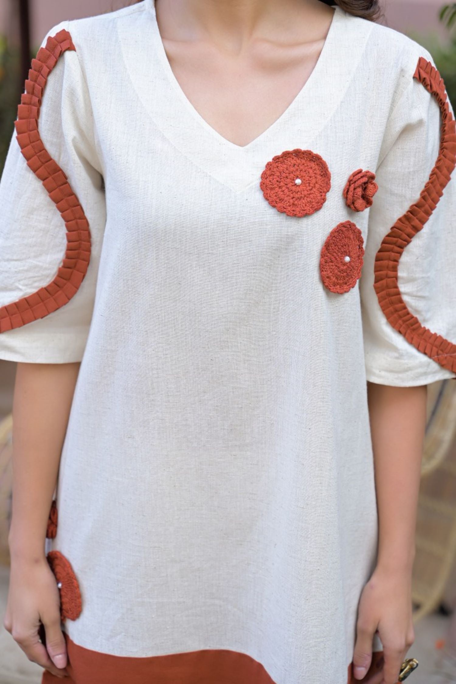 Rust Orange Tunic with Thread Work Embroidery