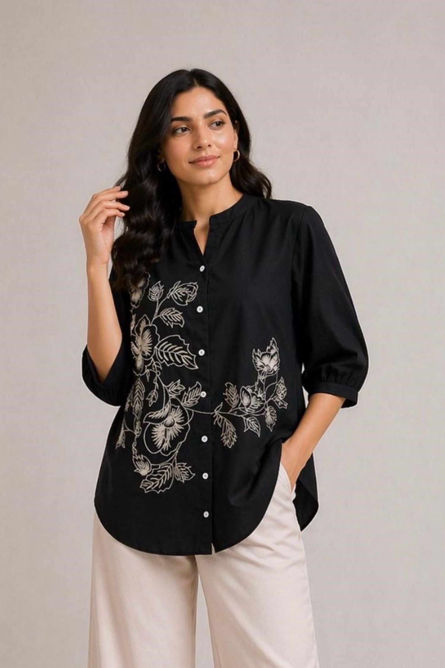 Relaxed Fit cotton Black Shirt.