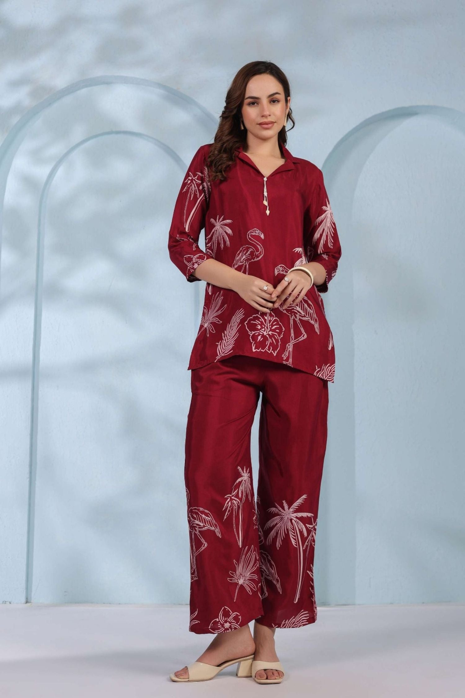 Maroon Red Co-ord Set with Tribal Print Pattern