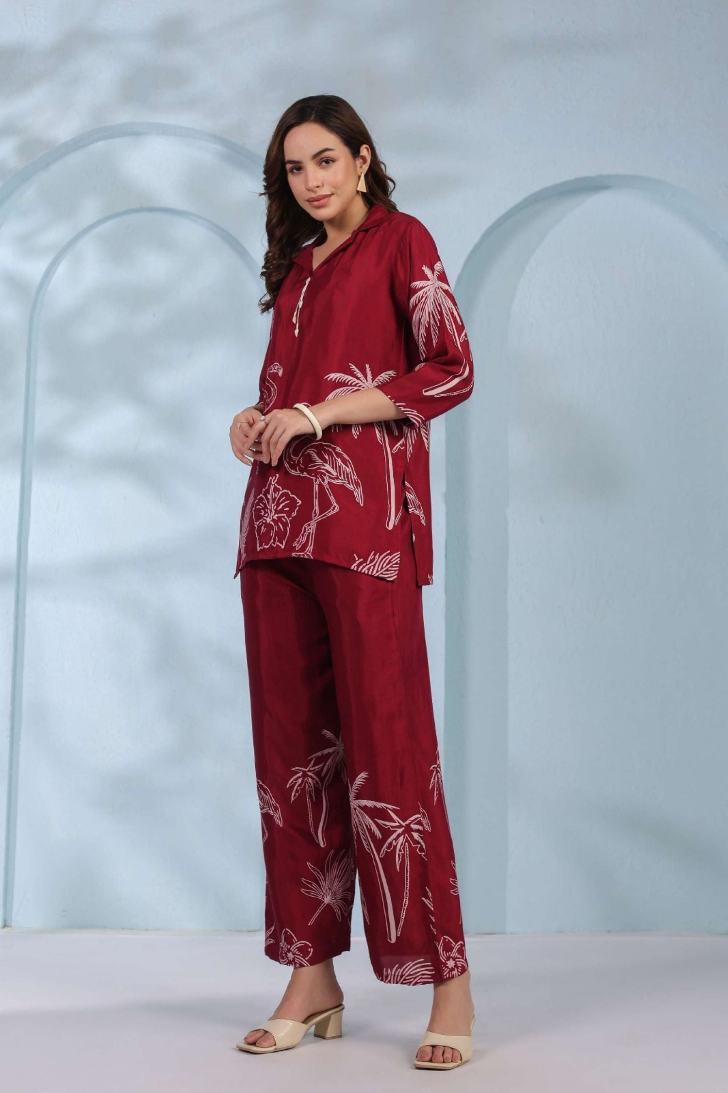 Maroon Red Co-ord Set with Tribal Print Pattern