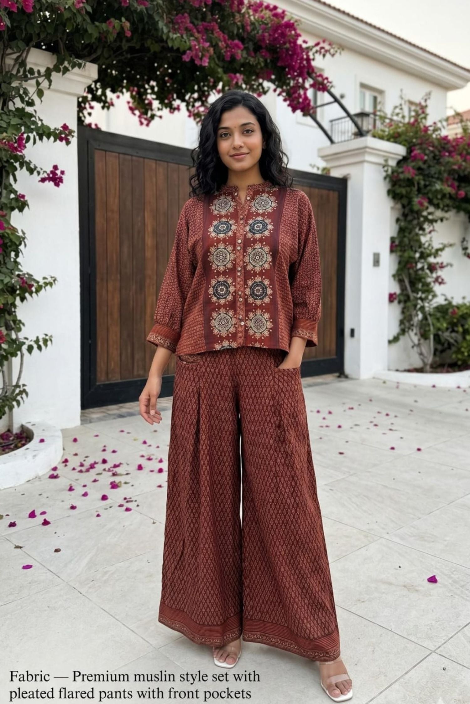 Maroon Abstract Print Co-ord Set