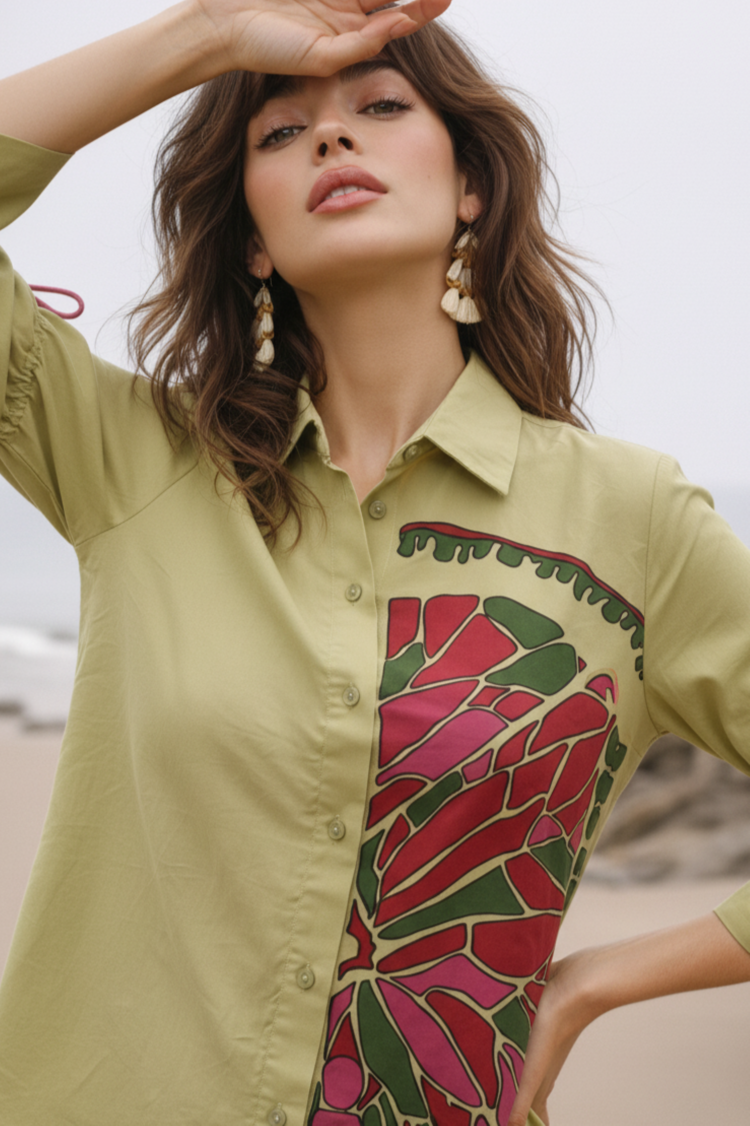 Relaxed Fit Printed Cotton Green Shirt.