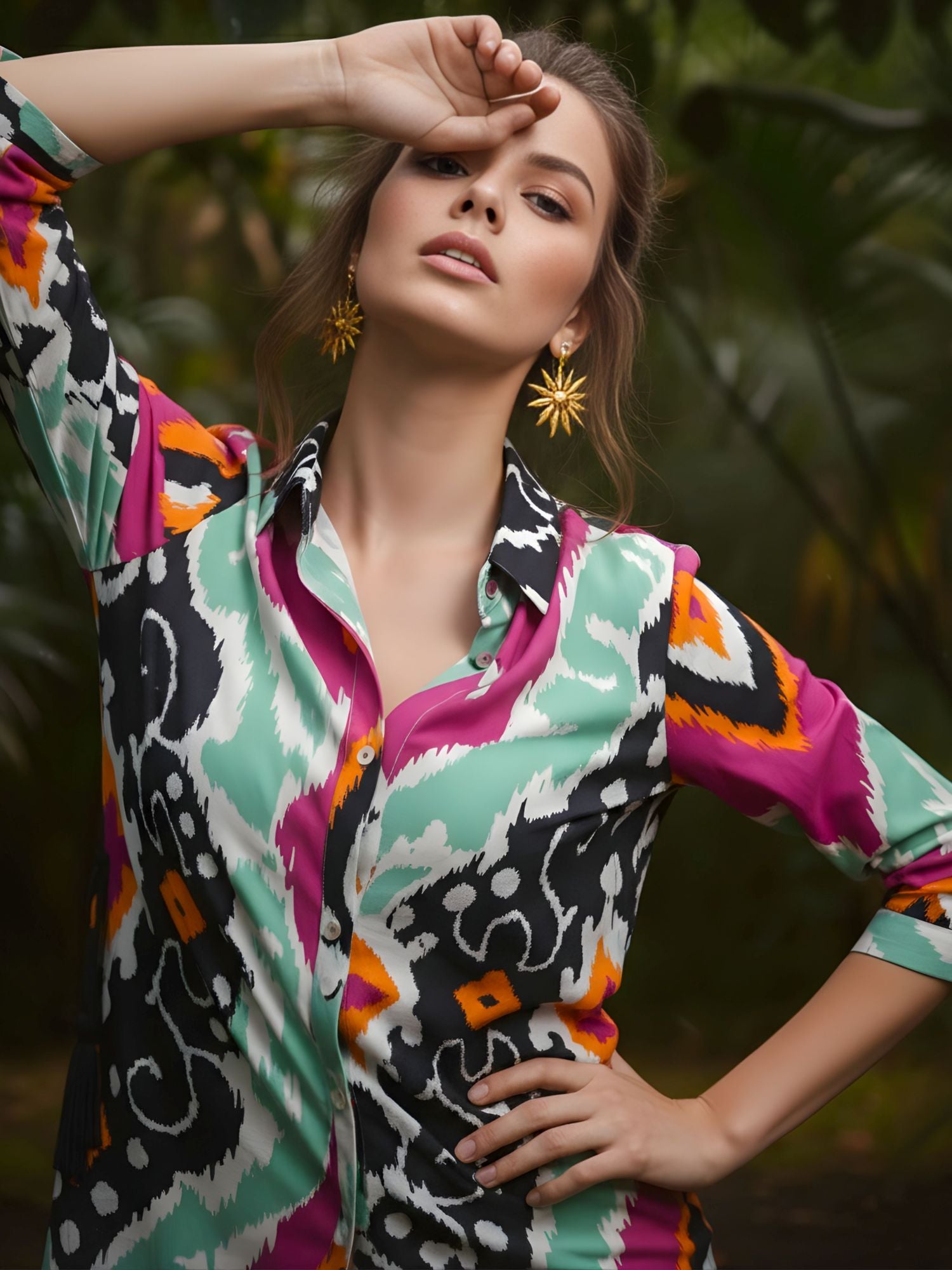 Cotton Shirt with Abstract Print.