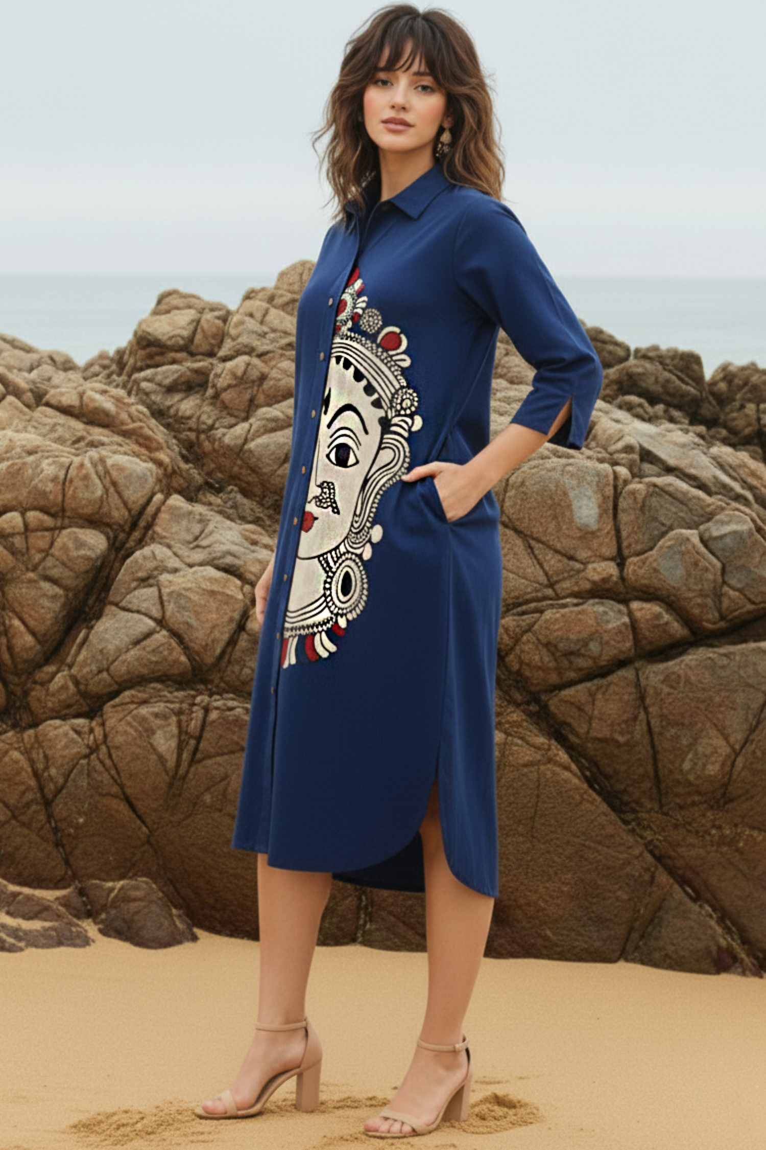 Relaxed Fit Kathakali Print Shirt Dress