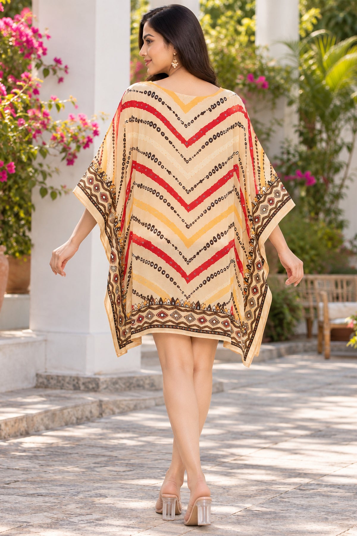 Cream Printed Kaftan Dress