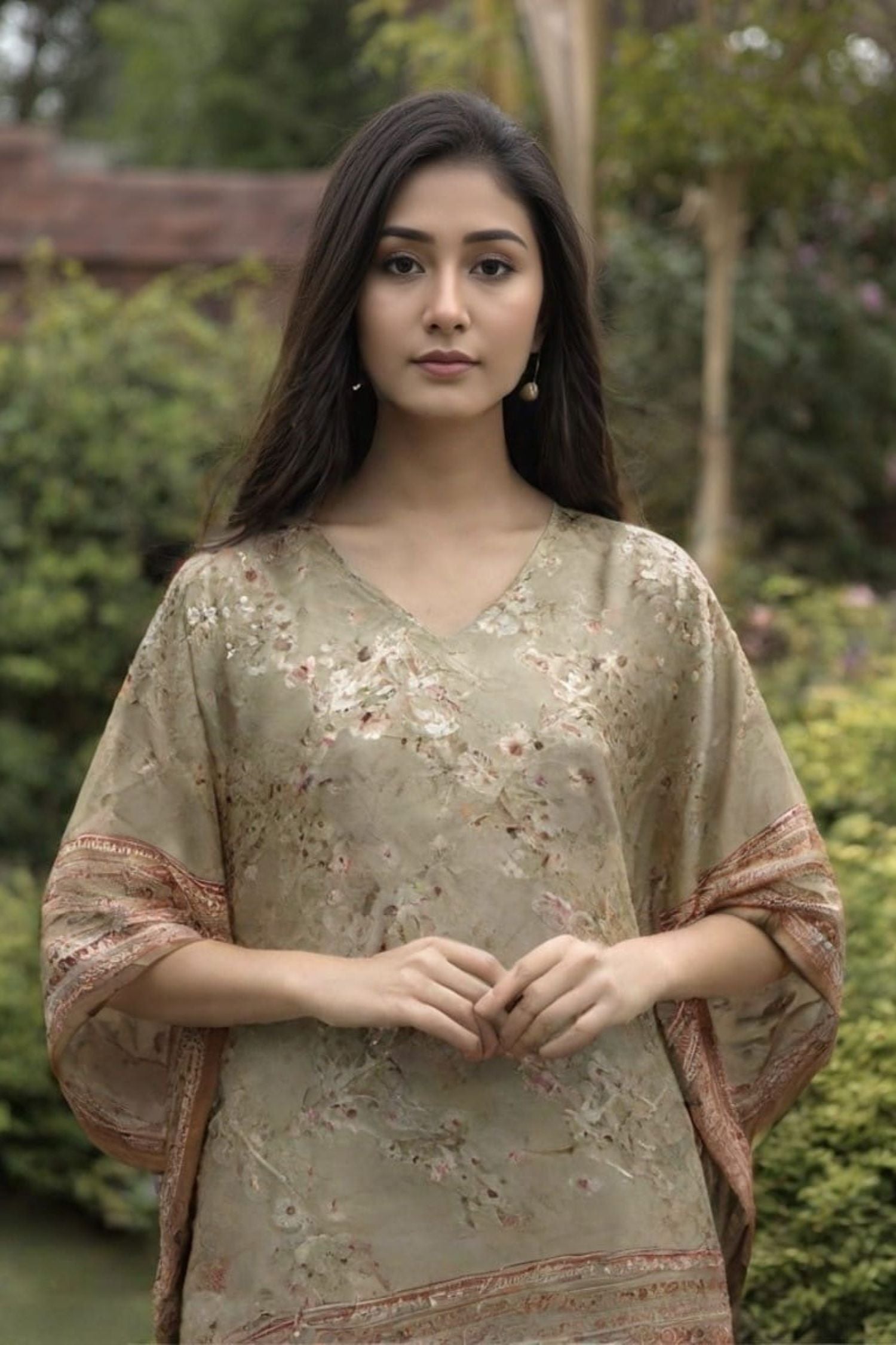 AURA GREY FLORAL SHORT KAFTAN