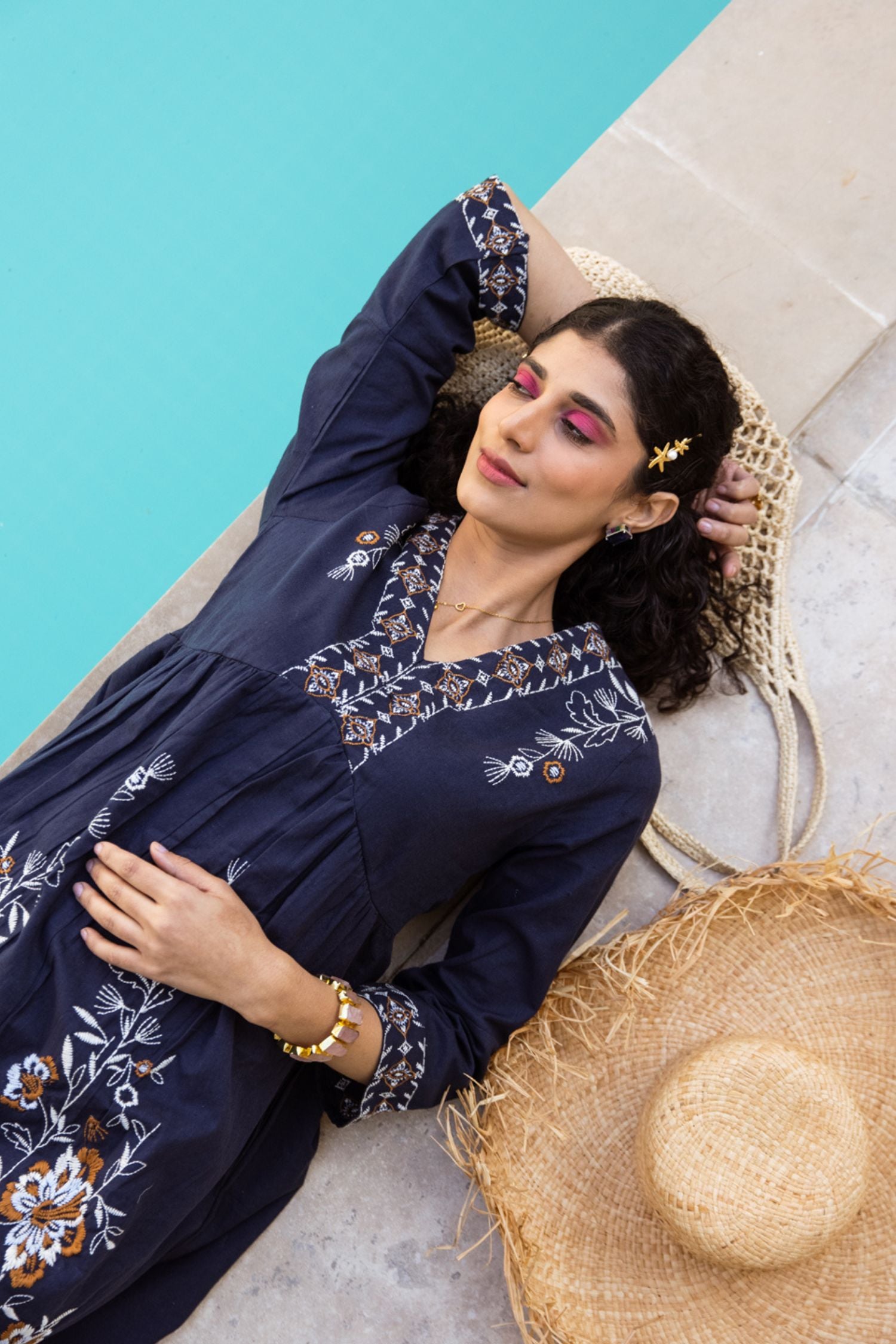 Midnight Thread Embroidered Blue Tunic