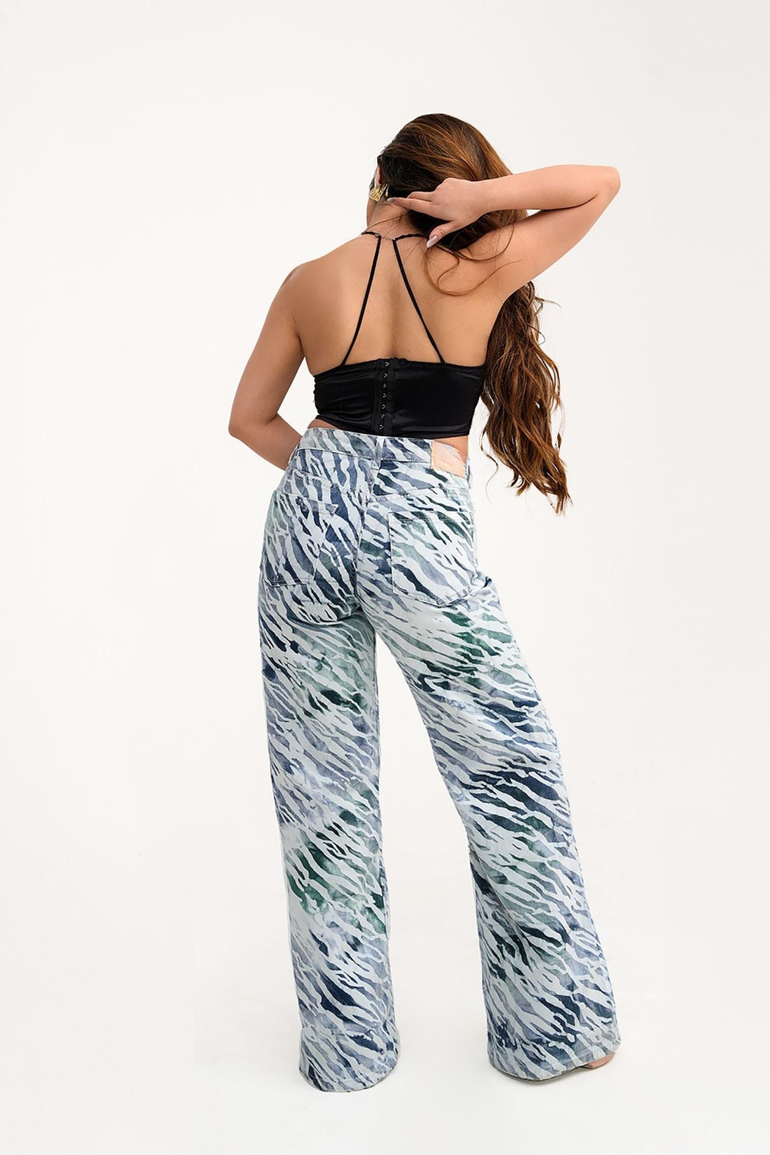 Patterned Charm Denim Pants