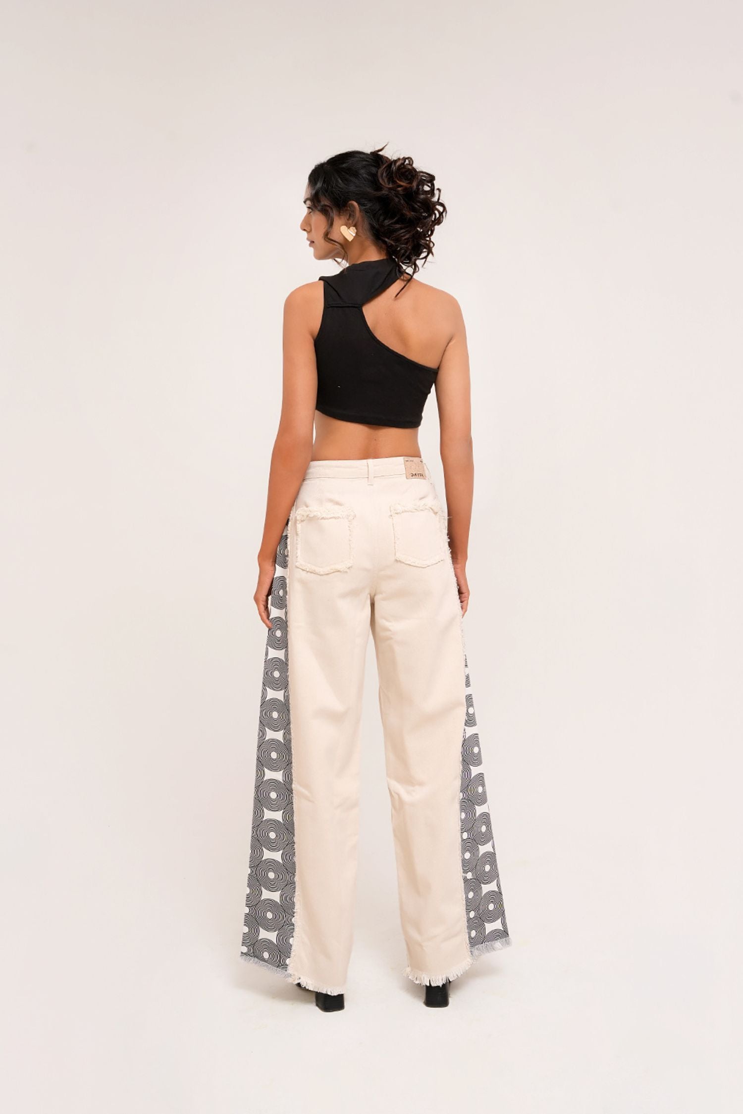 Printed Side Panel Beige Denim