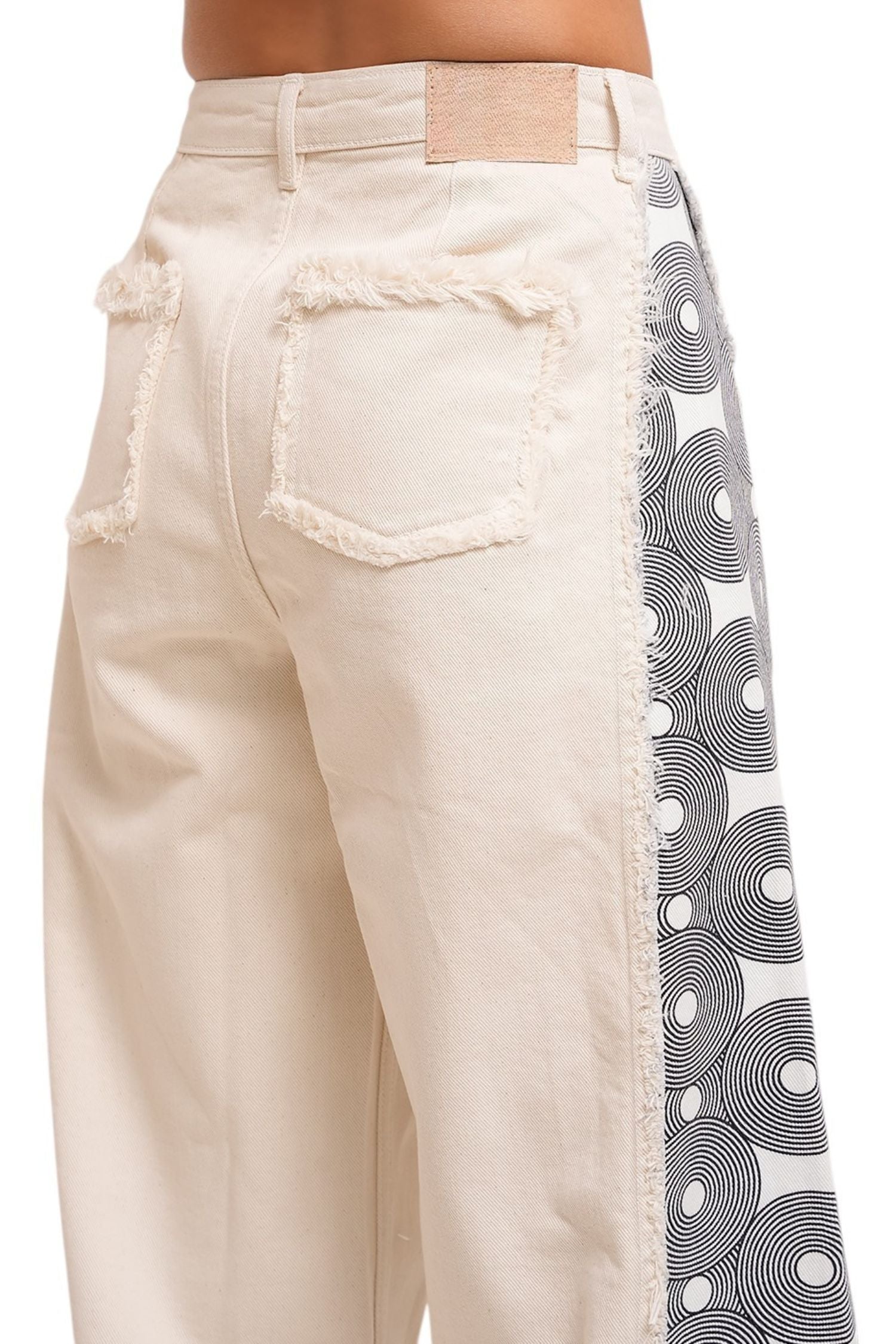 Printed Side Panel Beige Denim