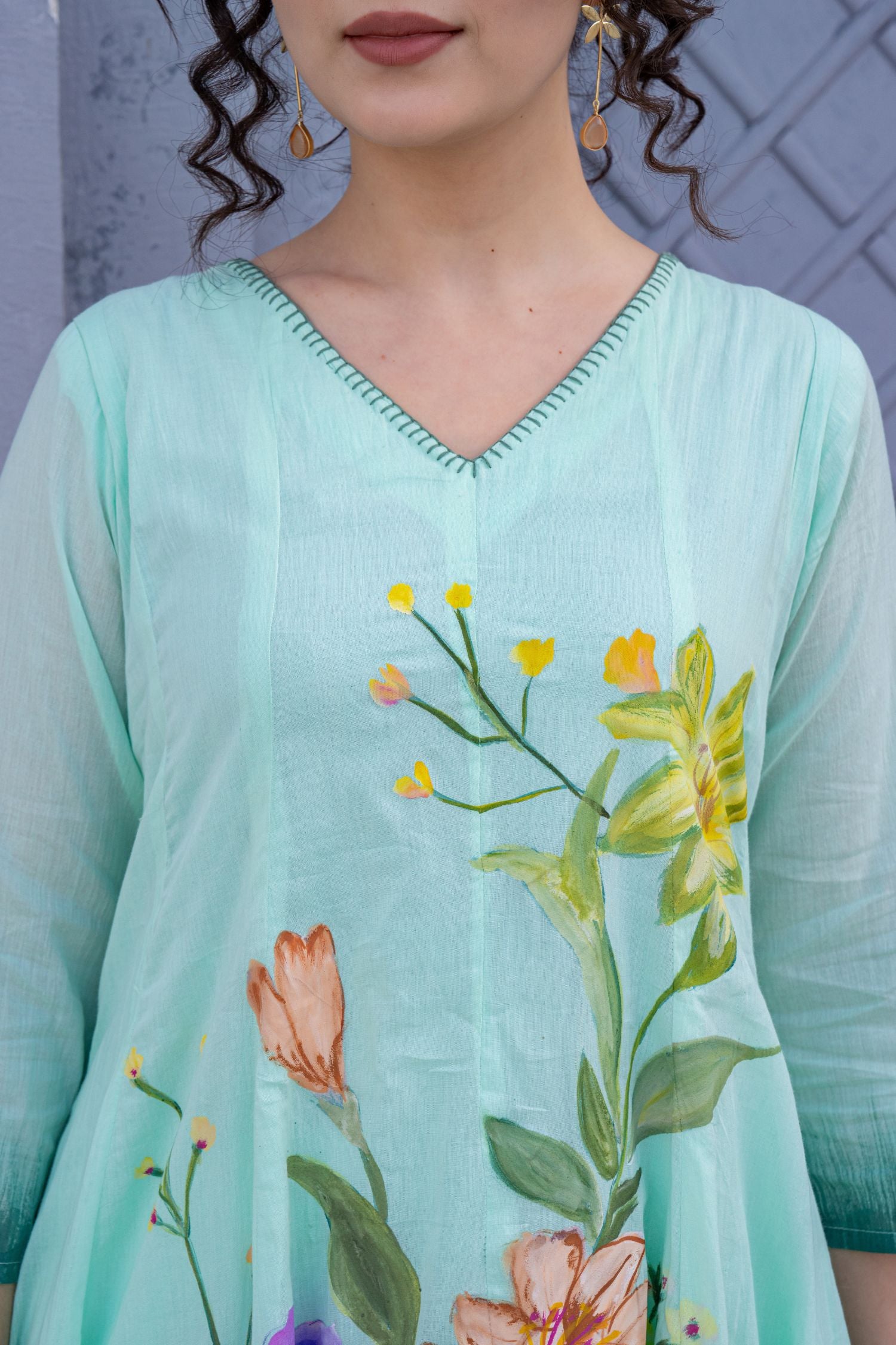 Green Petal Print Dupatta Set