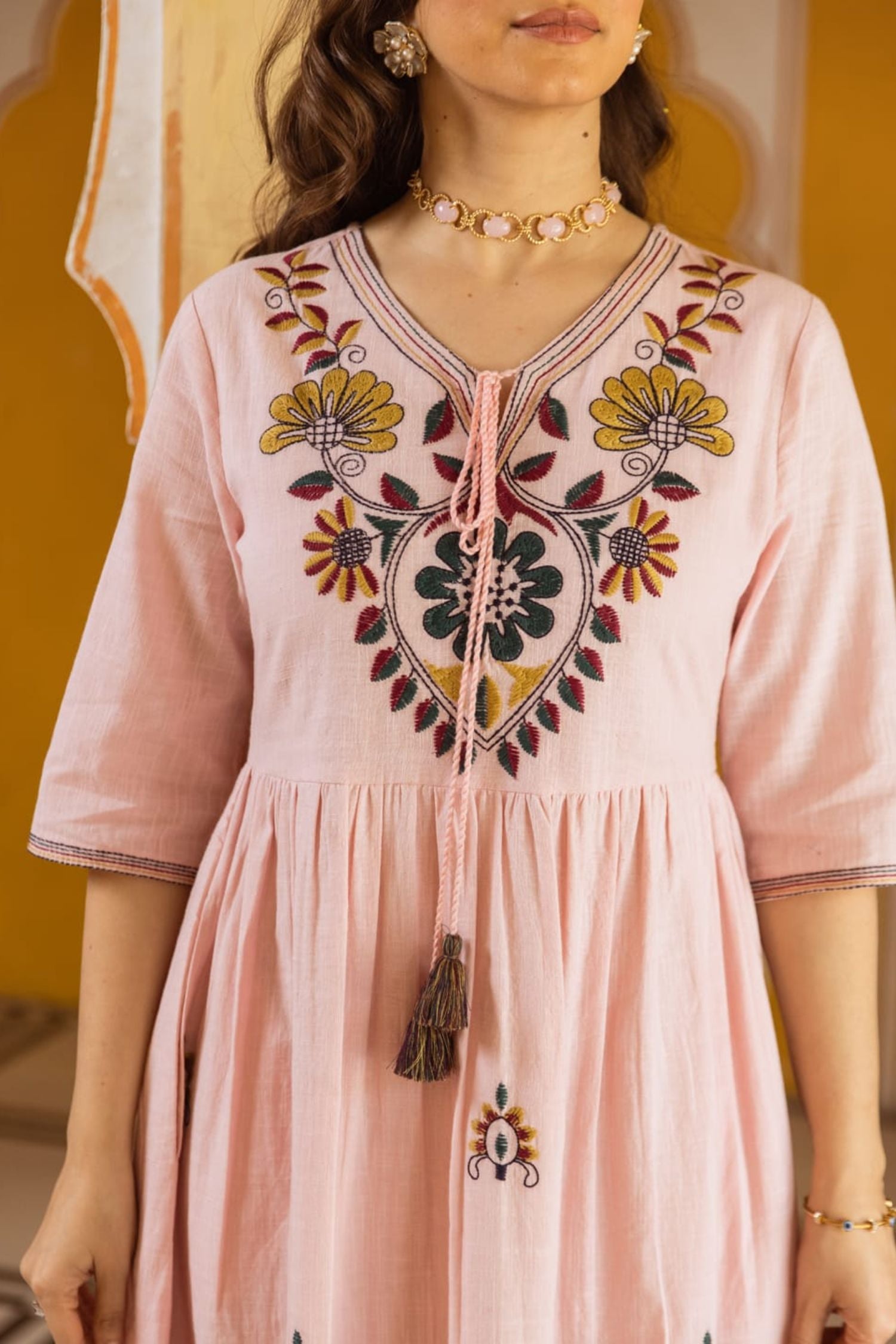 Long Dress With Neck Embroidery Work