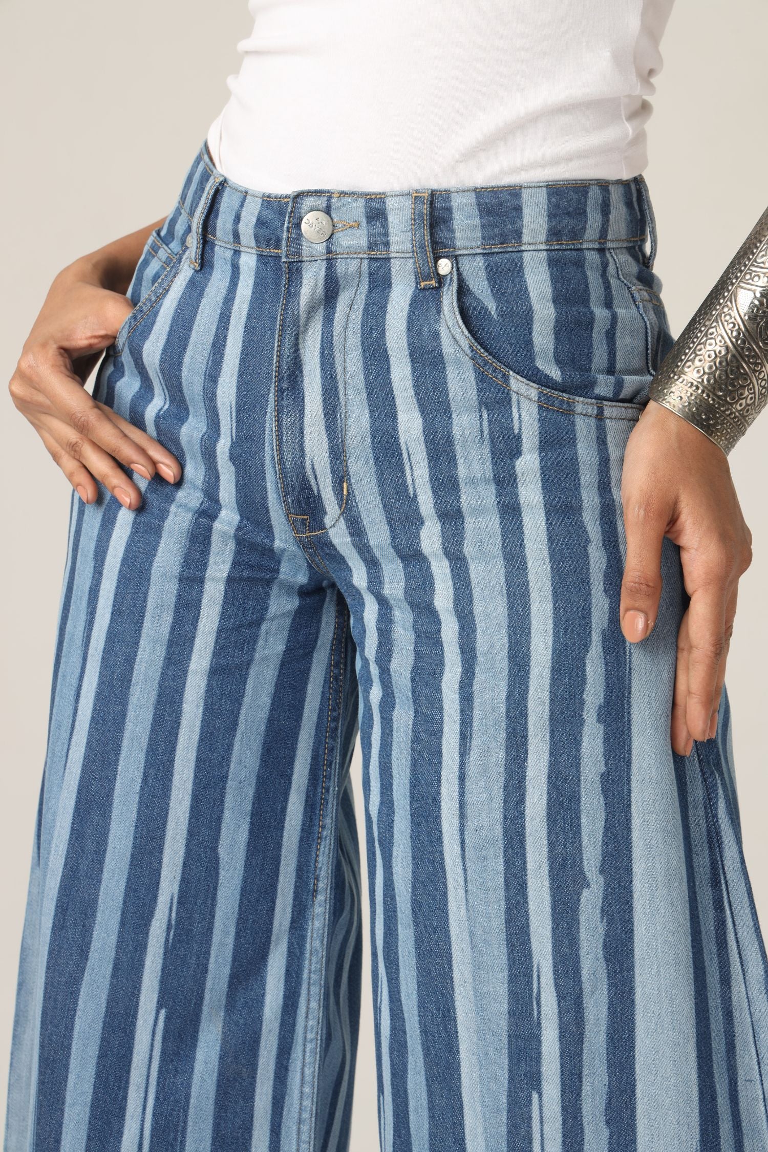High-Rise Striped Flare Jeans