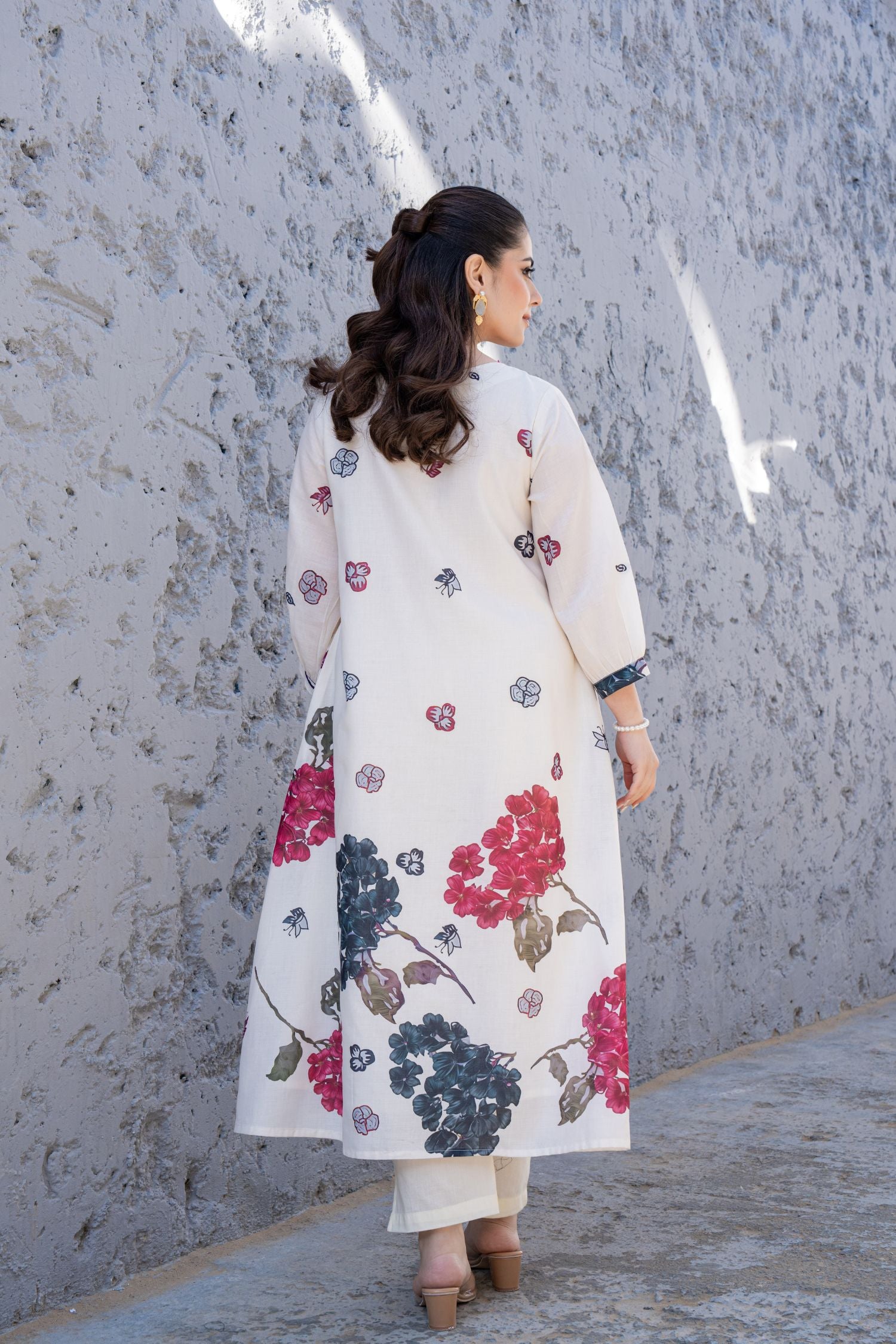 Soft Bloom Off-White Cord Set with Floral Prints