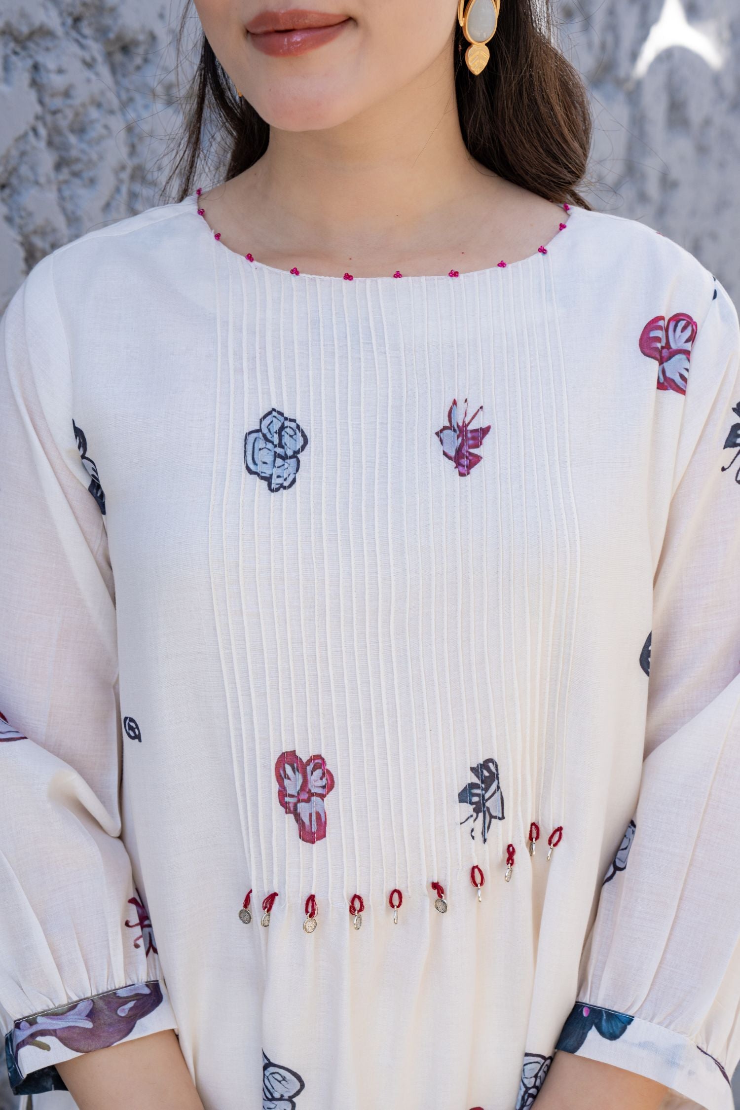 Soft Bloom Off-White Cord Set with Floral Prints