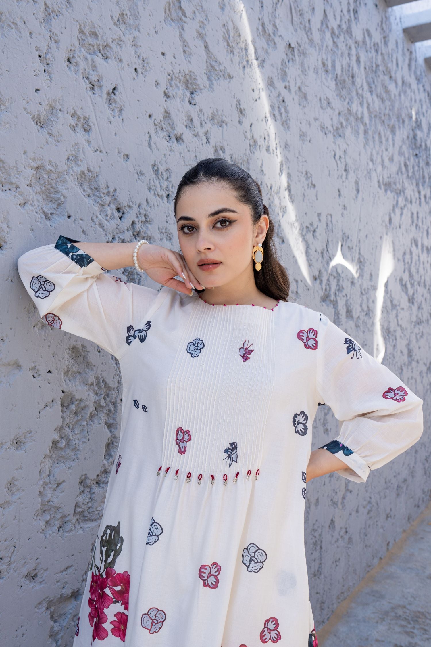 Soft Bloom Off-White Cord Set with Floral Prints