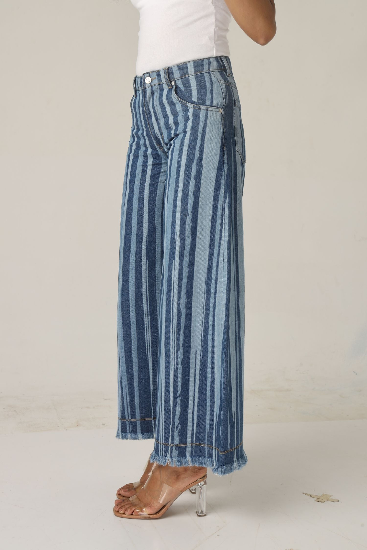 High-Rise Striped Flare Jeans
