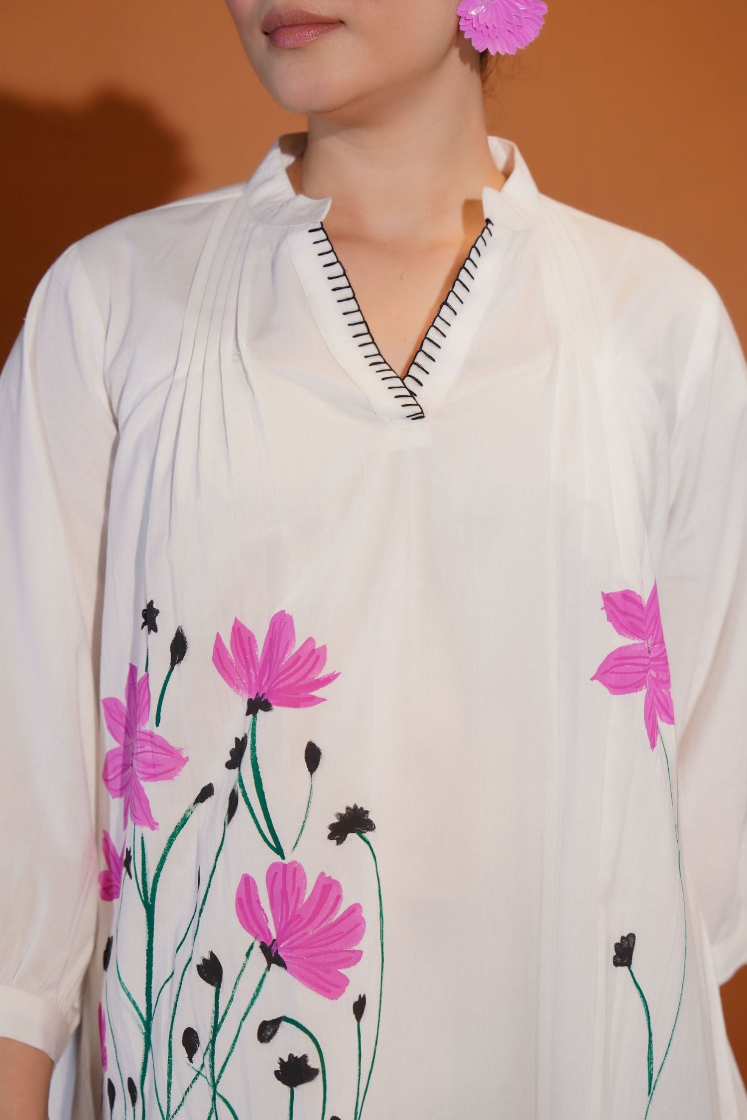 White Charm with Pink Blossoms Top