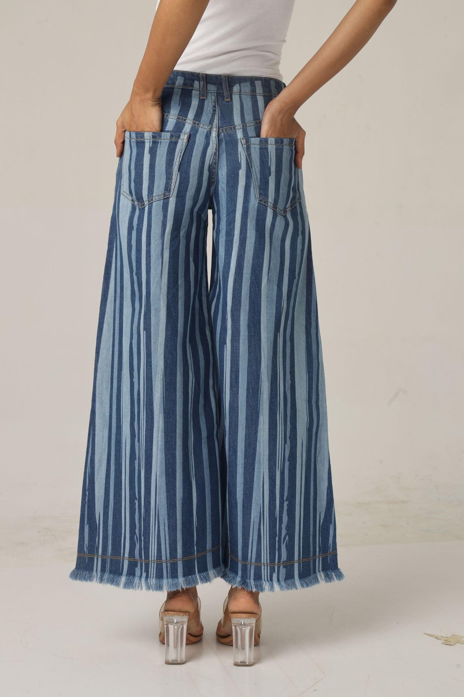 High-Rise Striped Flare Jeans