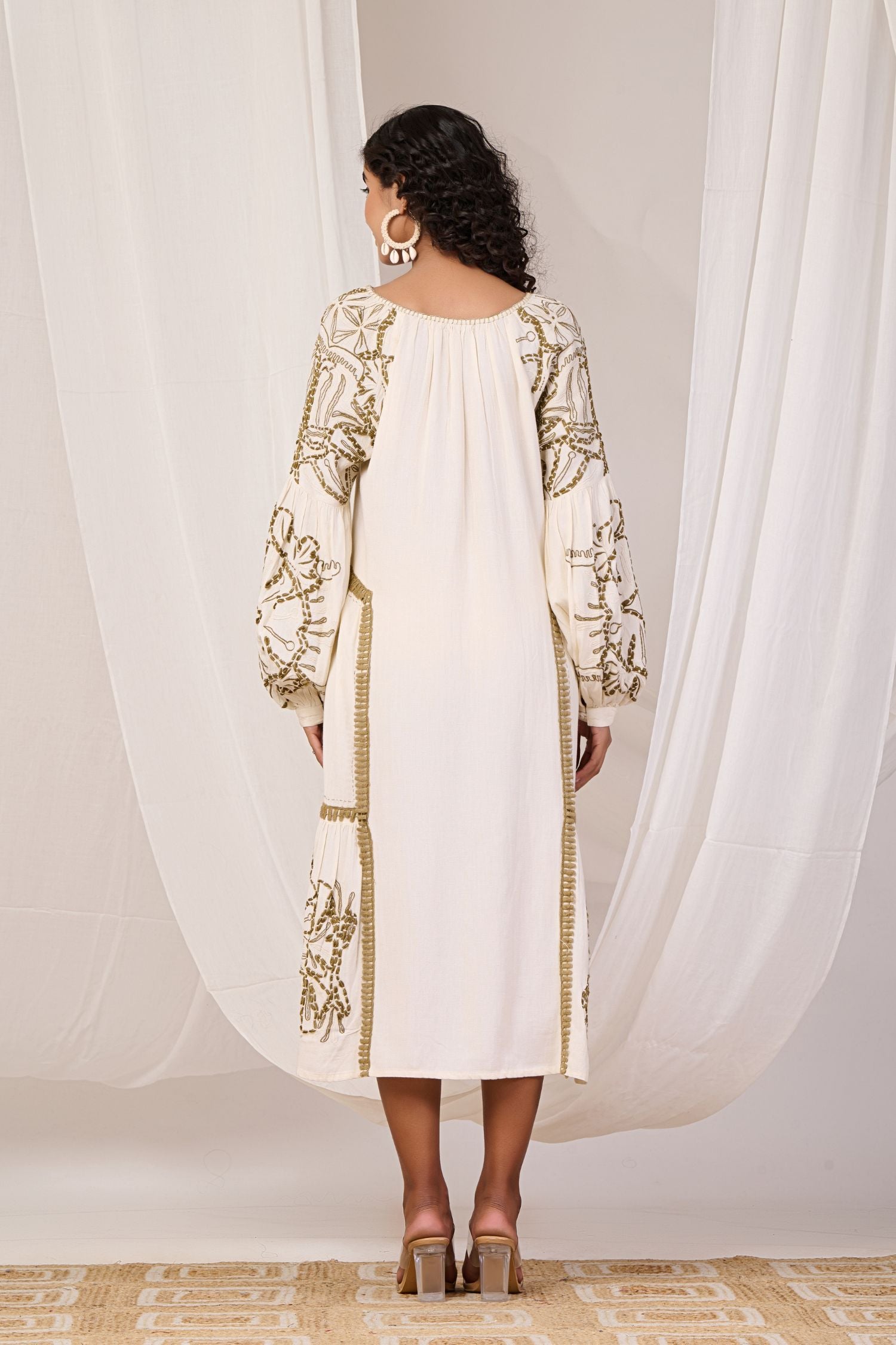 Cream Dress with Floral Prints