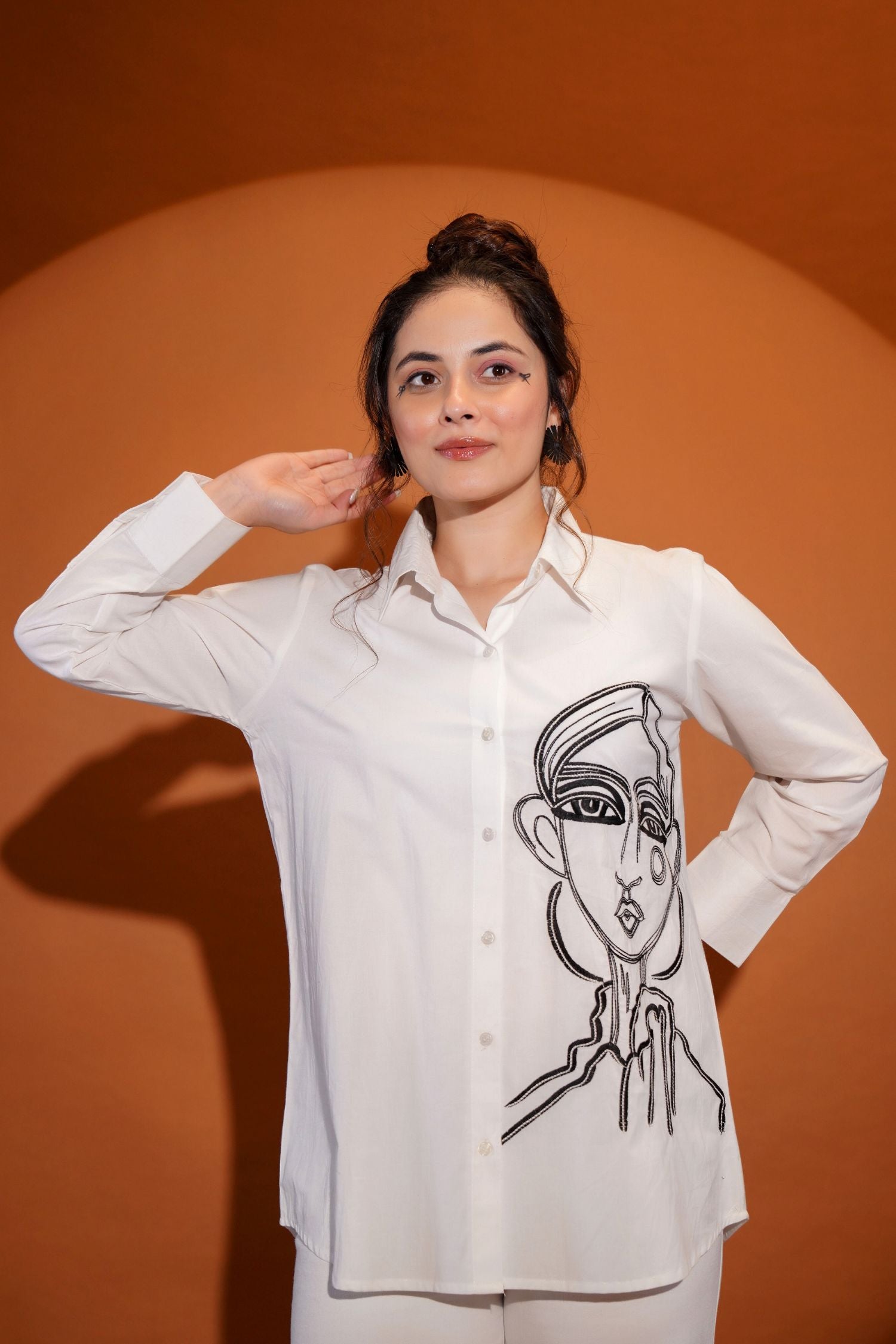 Face Line Art White Shirt