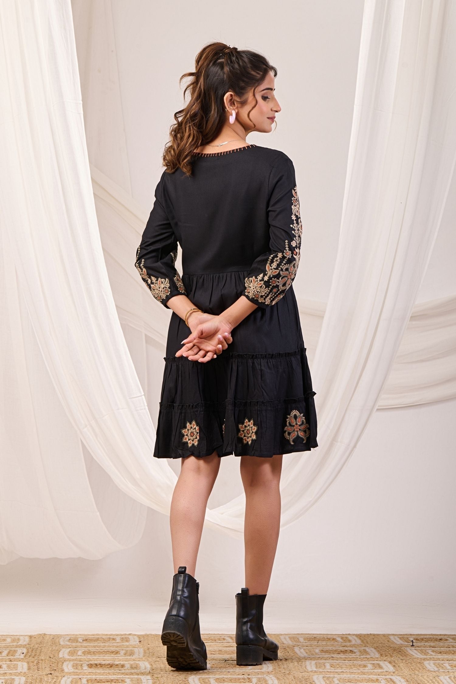 Embroidered Grace Black Tunic with Stunning Neckline Detail