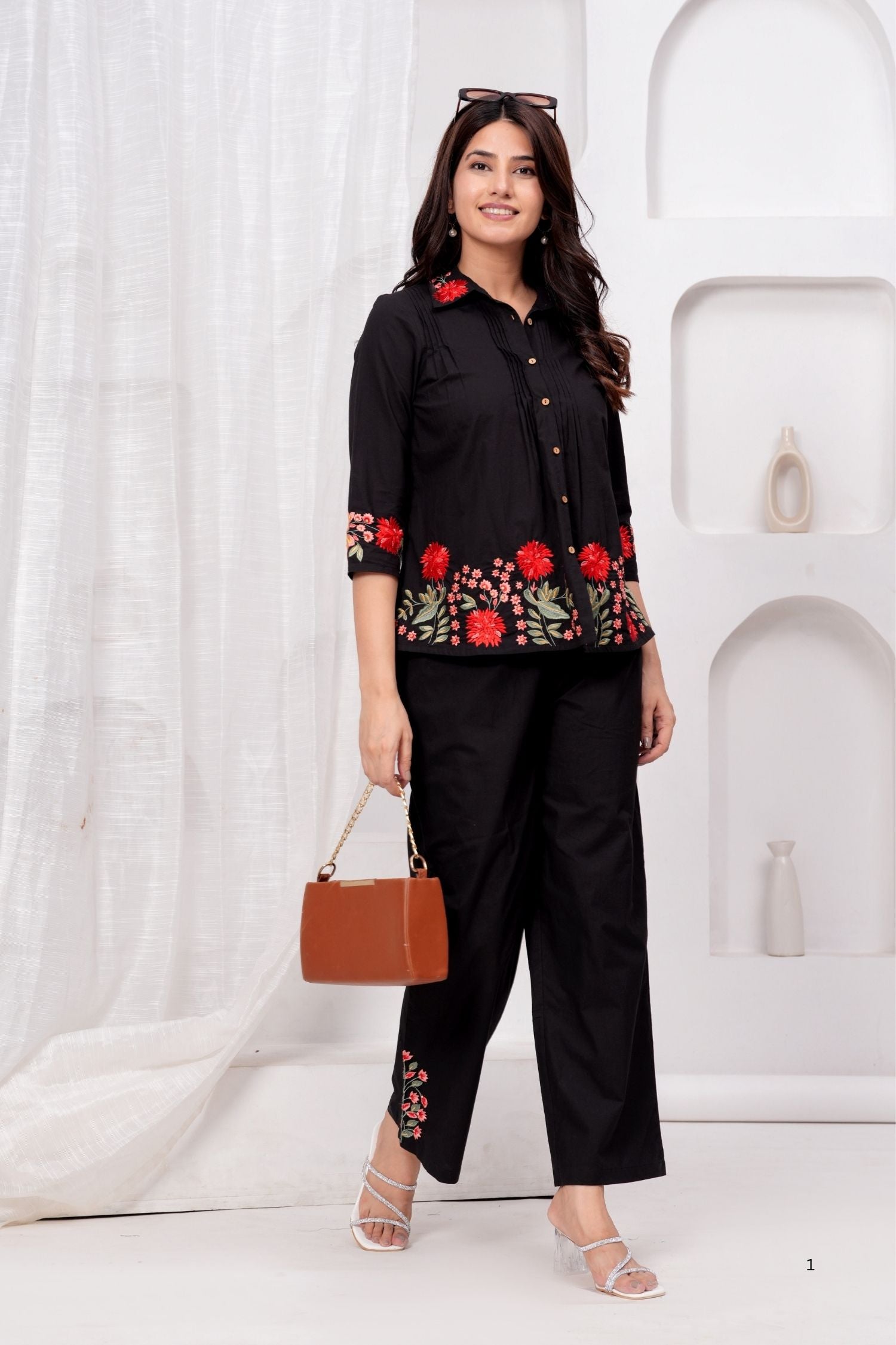 Black Floral Elegance Cord Set