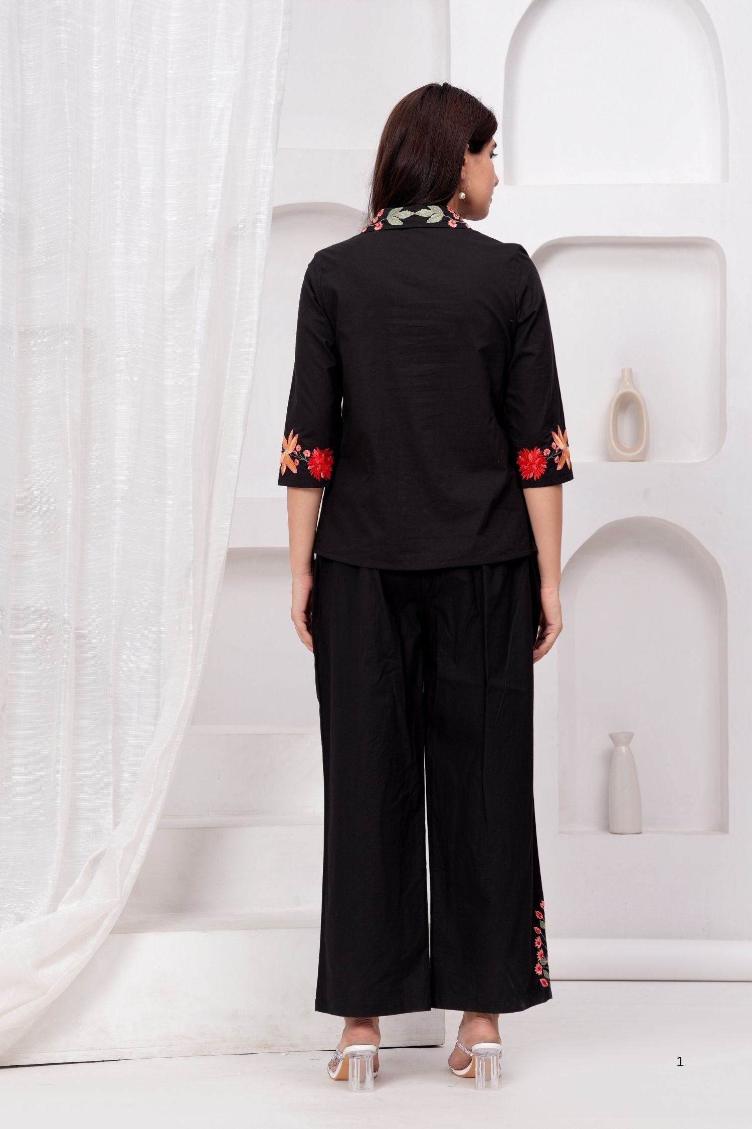 Black Floral Elegance Cord Set