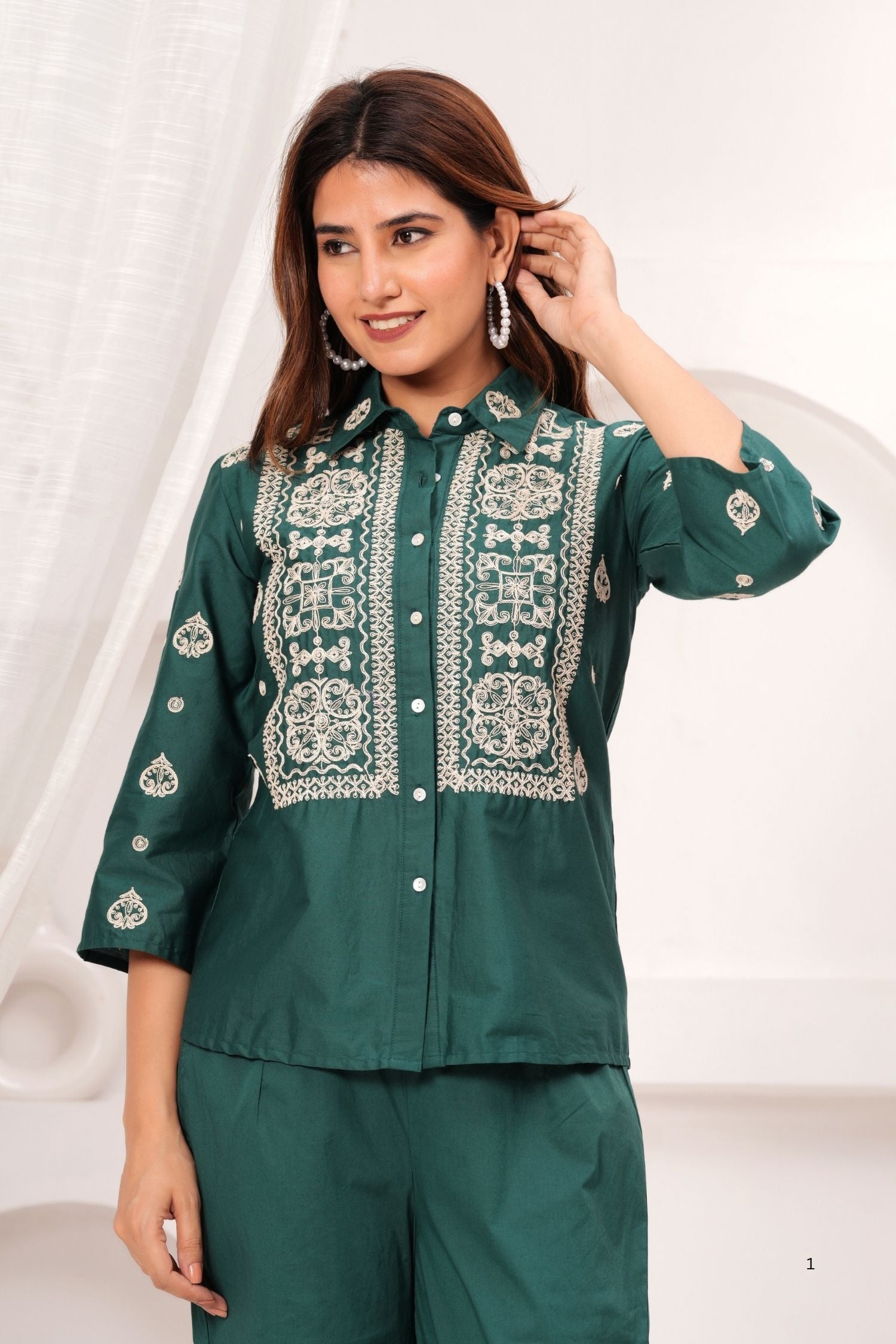 Elegant Green Co-ord Set with Beautiful Embroidery on Top & Pants