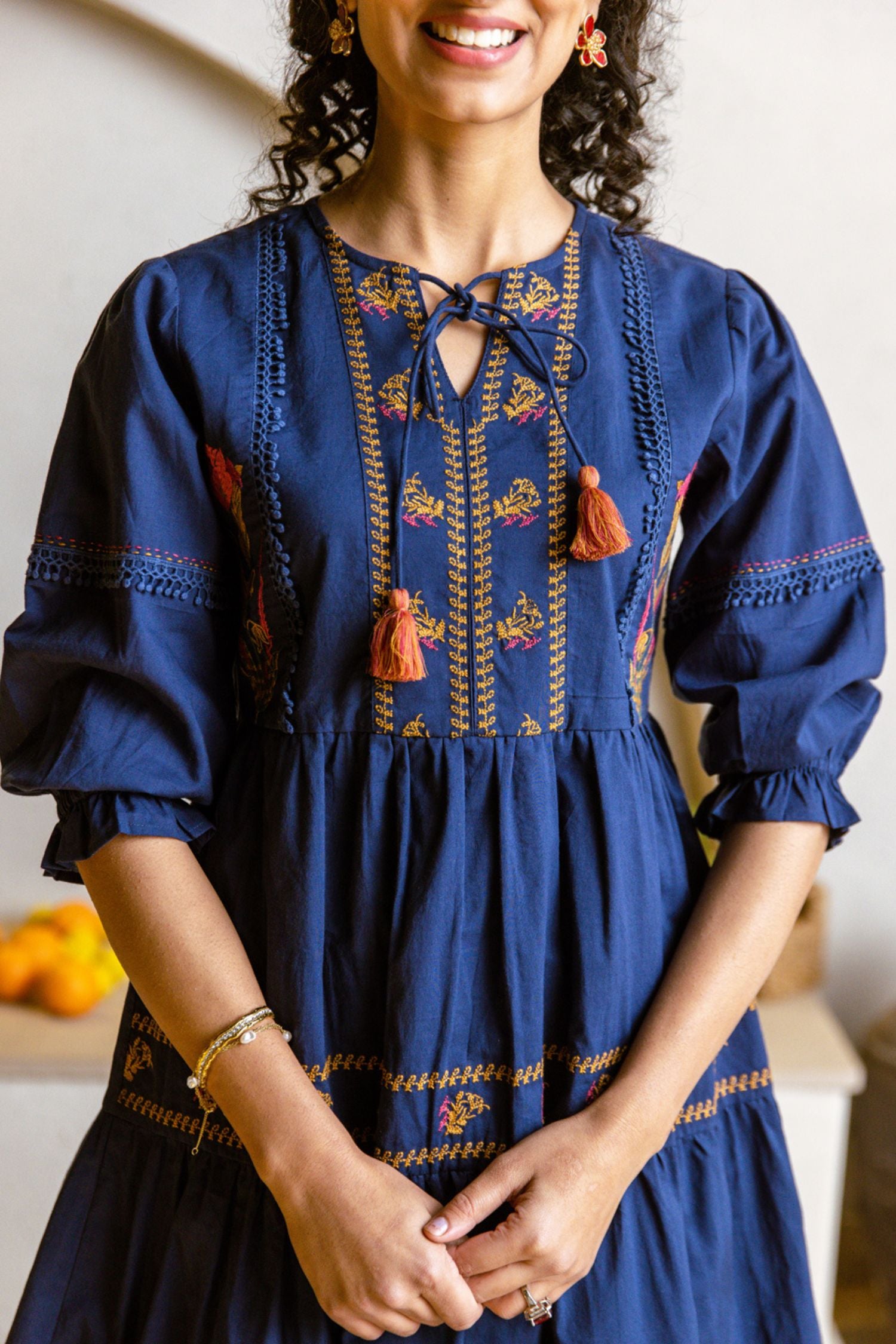 Blue Tunic with Intricate Neck Design
