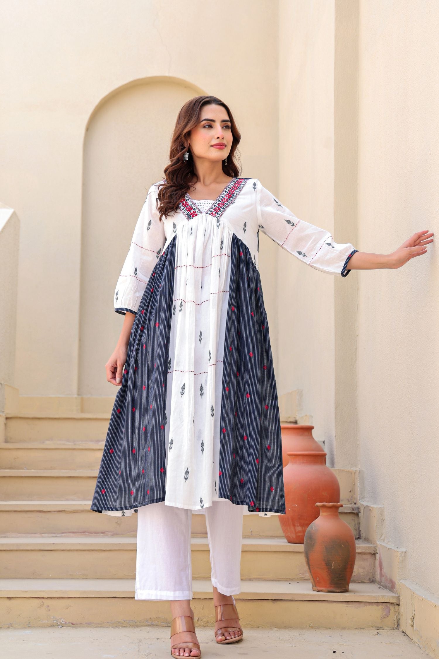 White Weave Embroidered Cord Set